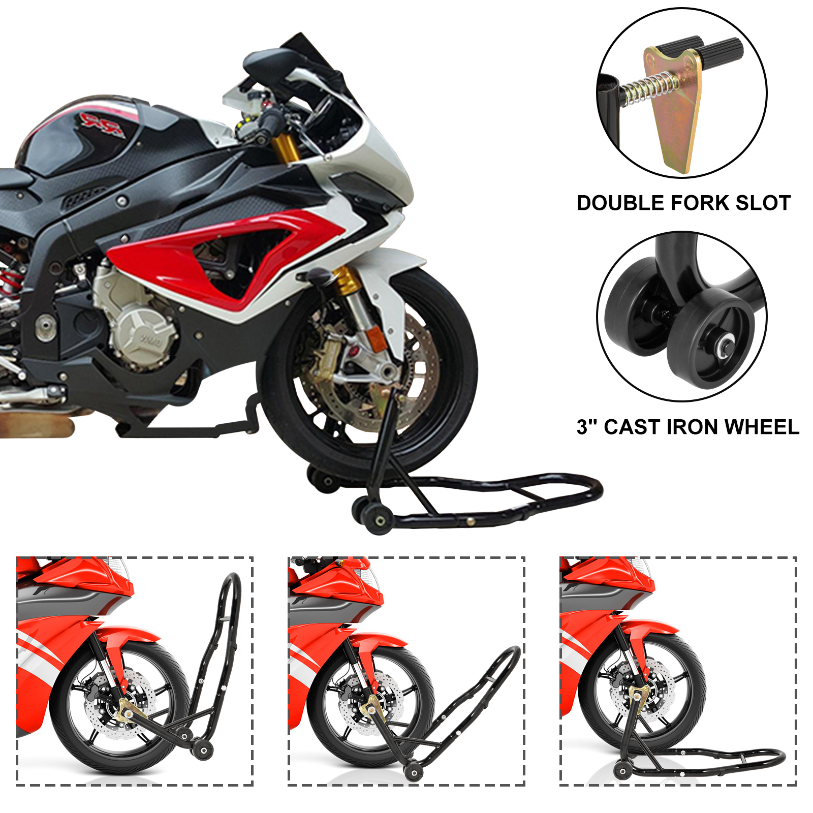 Cavalletto Moto Anteriore Sottocanna - Alzaruota In Acciaio Per Moto E Scooter - Solleva Ruota Per Manutenzione E Pulizia