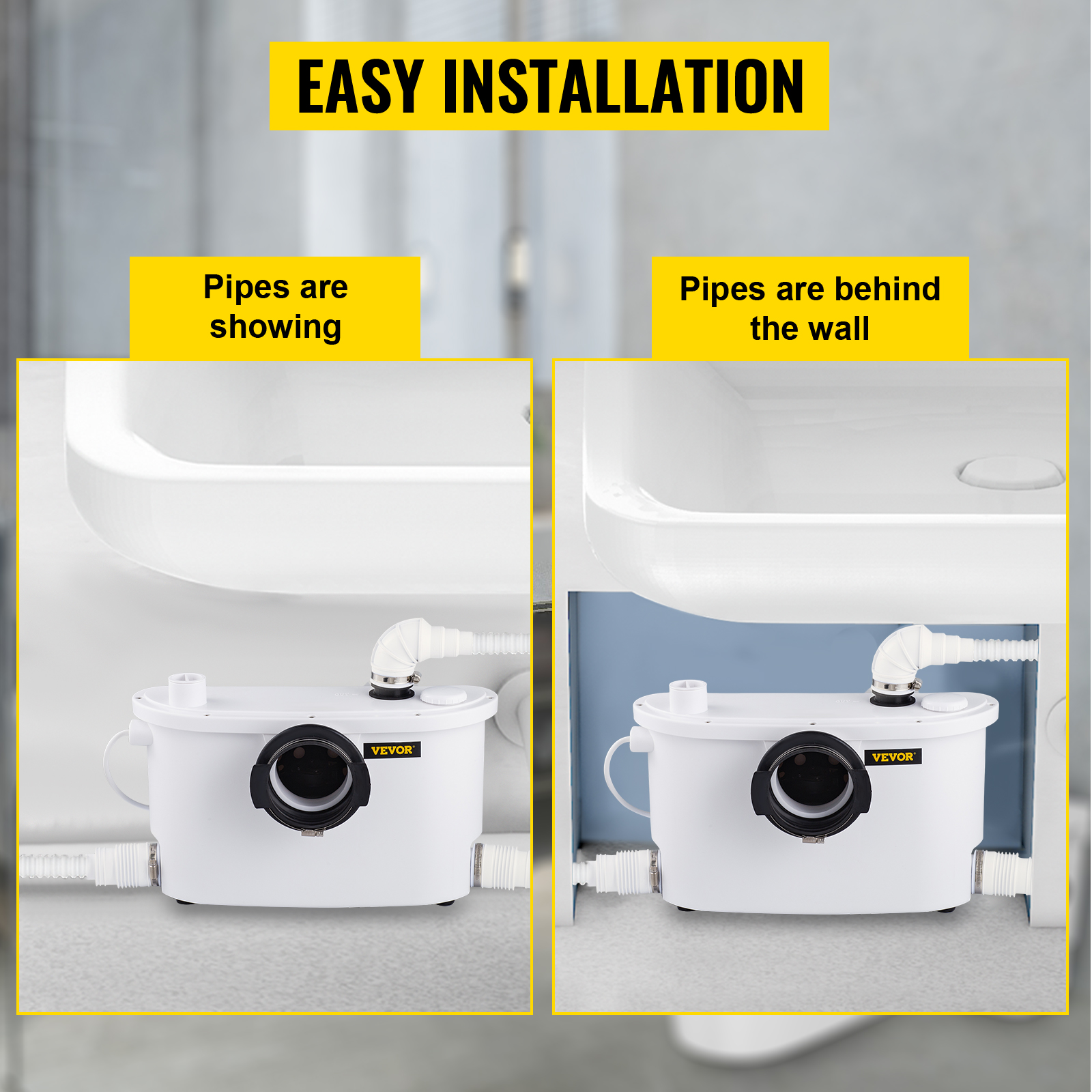 VEVOR Macerator Pump 400W, 4 Inlets for Basement, Kitchen, Toilet, Sink