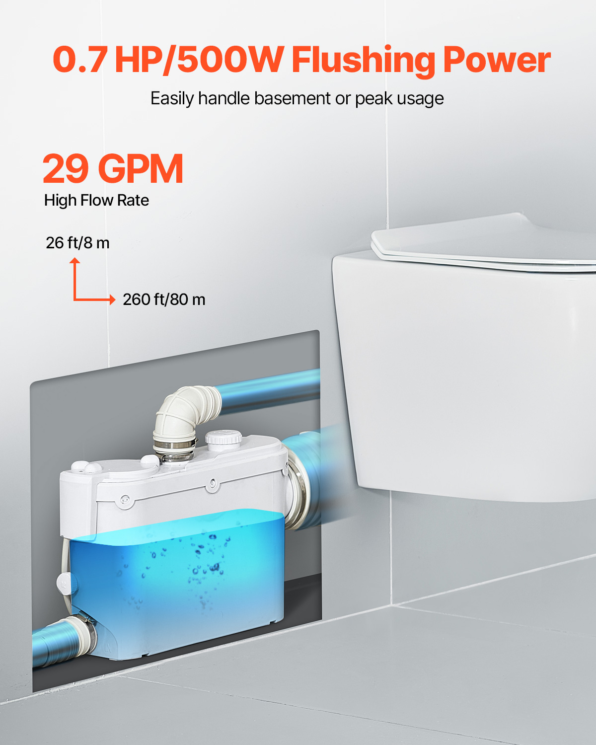 VEVOR Hebeanlage Kleinhebeanlage Fäkalienpumpe 500W für WC Dusche Waschbecken - Bild 2 von 12