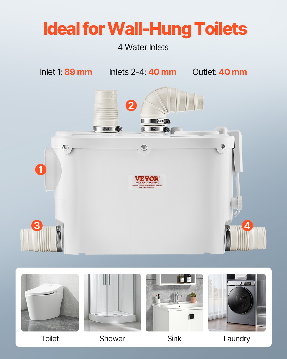 VEVOR Hebeanlage Kleinhebeanlage Fäkalienpumpe 500W für WC Dusche Waschbecken - Bild 5 von 12
