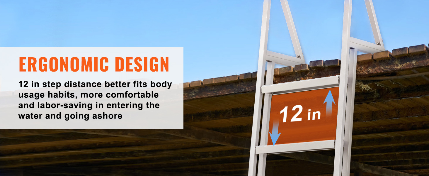 Похила драбина VEVOR з ергономічним дизайном і 12-дюймовим кроком для оптимального комфорту та економії праці.