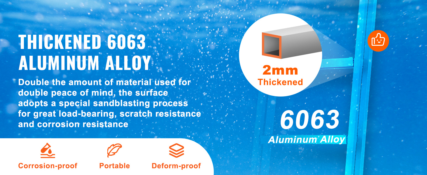 Драбина VEVOR в зборі з тримачем стопорних кілець на озері, вага: 5,9 кг. Прості етапи складання.