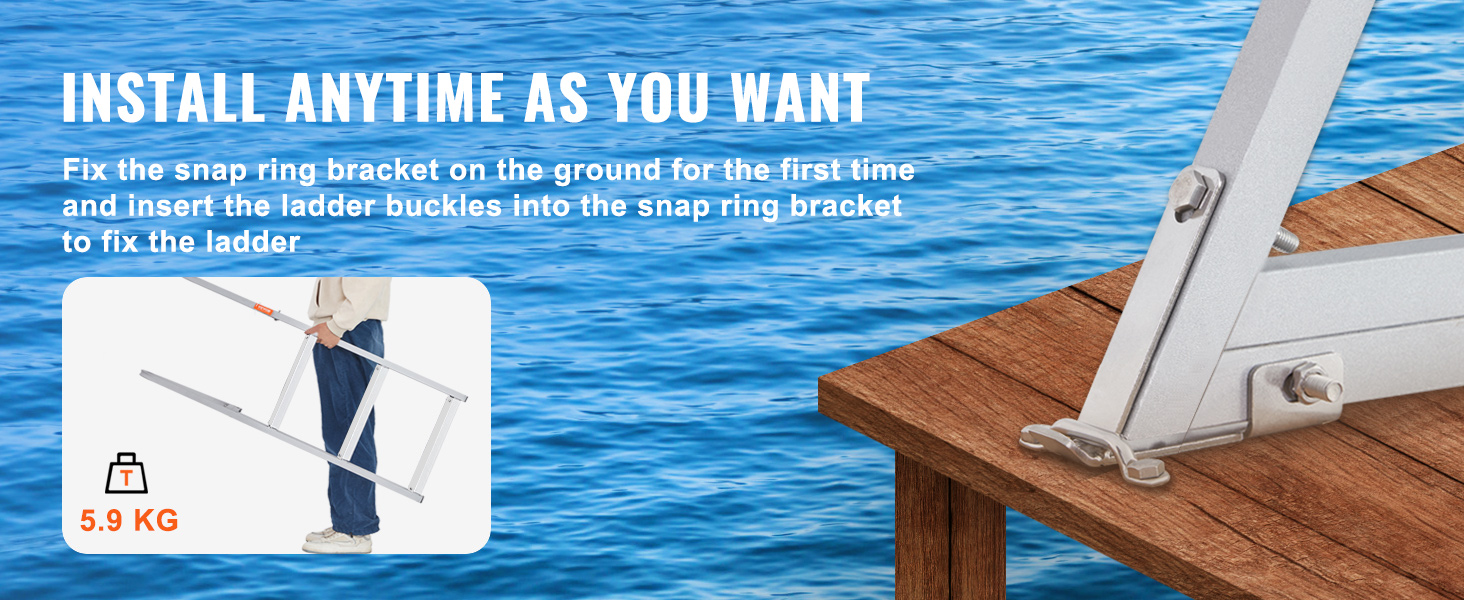 Встановіть похилу драбину VEVOR в 6 ступенів: накладки, педалі, поручні, пряжки, кронштейн стопорного кільця, драбина-гачок.