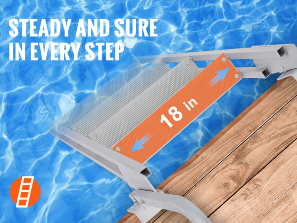 Pontoon VEVOR Dock Ladder, Retractable 5 Steps, 350 Lbs Load Capacity, Aluminum Alloy With 66.9''-78.9'' Adjustable Height, 4'' Wide Step & Rubber Mat, For Ship/Lake/Pool/Marine Boarding Boat Ladder