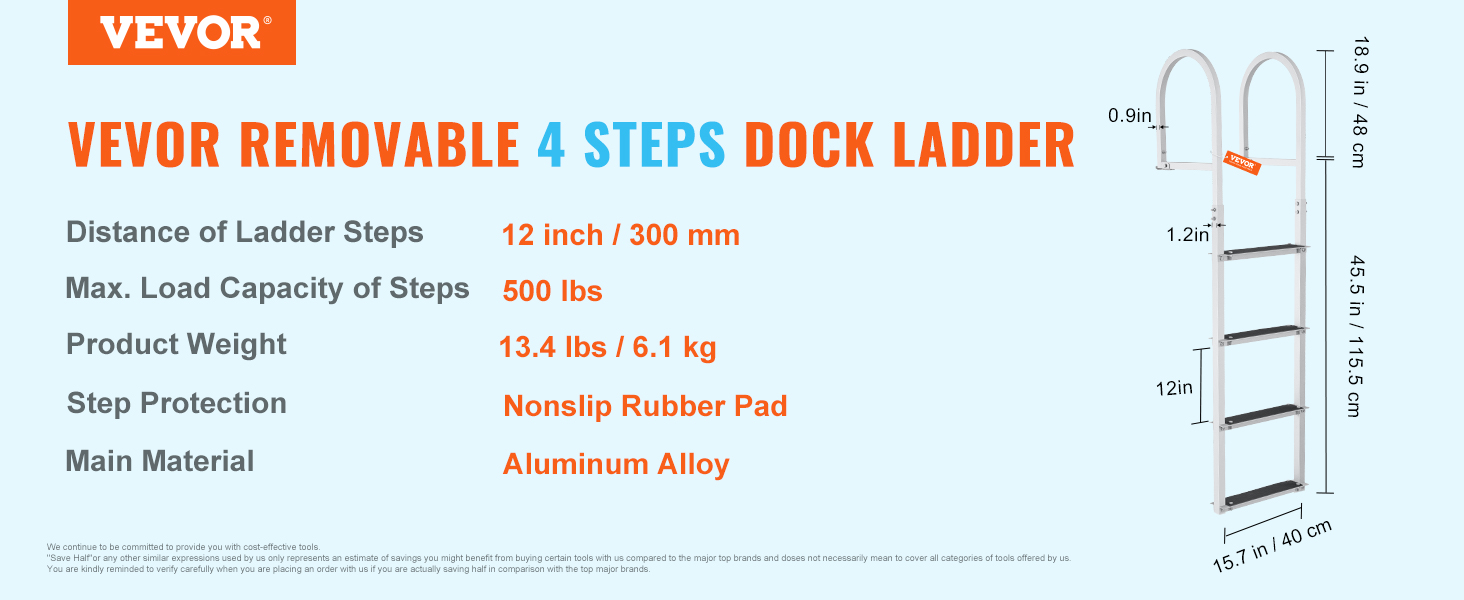 Dock Ladder, Large Load Capacity, with Rubber Pads