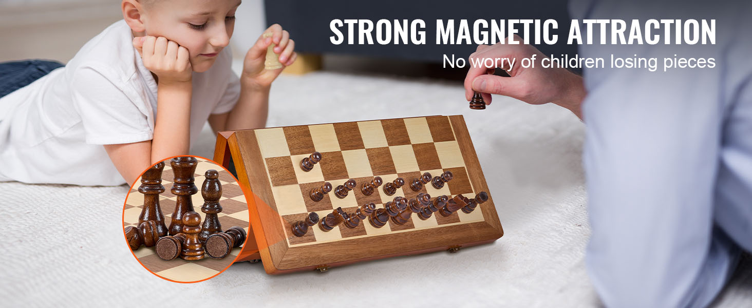 Set Scacchi Magnetici VEVOR In Legno 38x38 Cm - 2 In 1 Pieghevole Con 2 Regine E Pedine Damiera