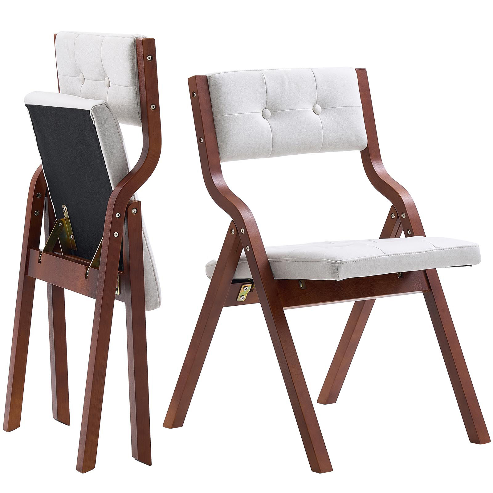 Uimoso Set of 2/4 White Wooden Foldable Chairs with Cushioned Seat