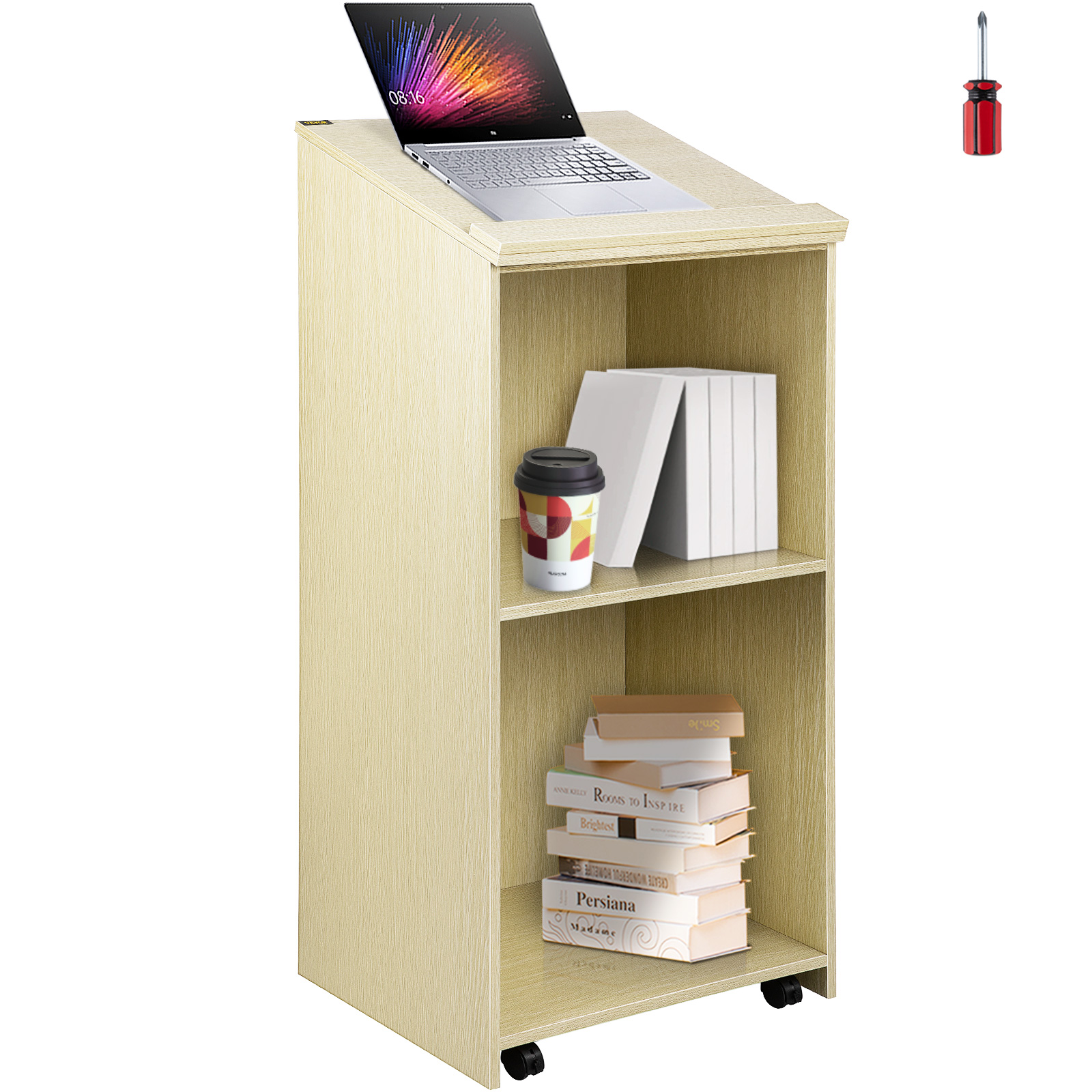 Bureau à domicile Bureau d'ordinateur pour deux personnes avec étagère à  deux couches en bois
