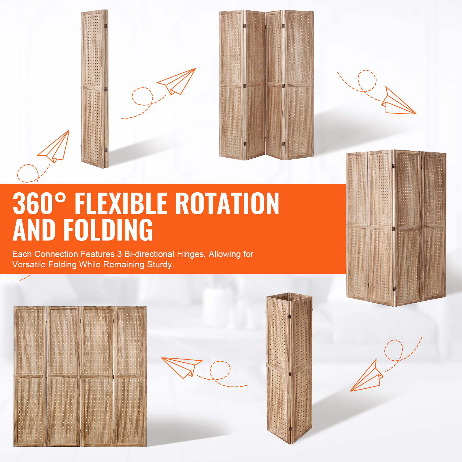 Wood Room Divider Wooden Screen 4/6/8 Panel for Room Separation Home Office - Picture 29 of 110