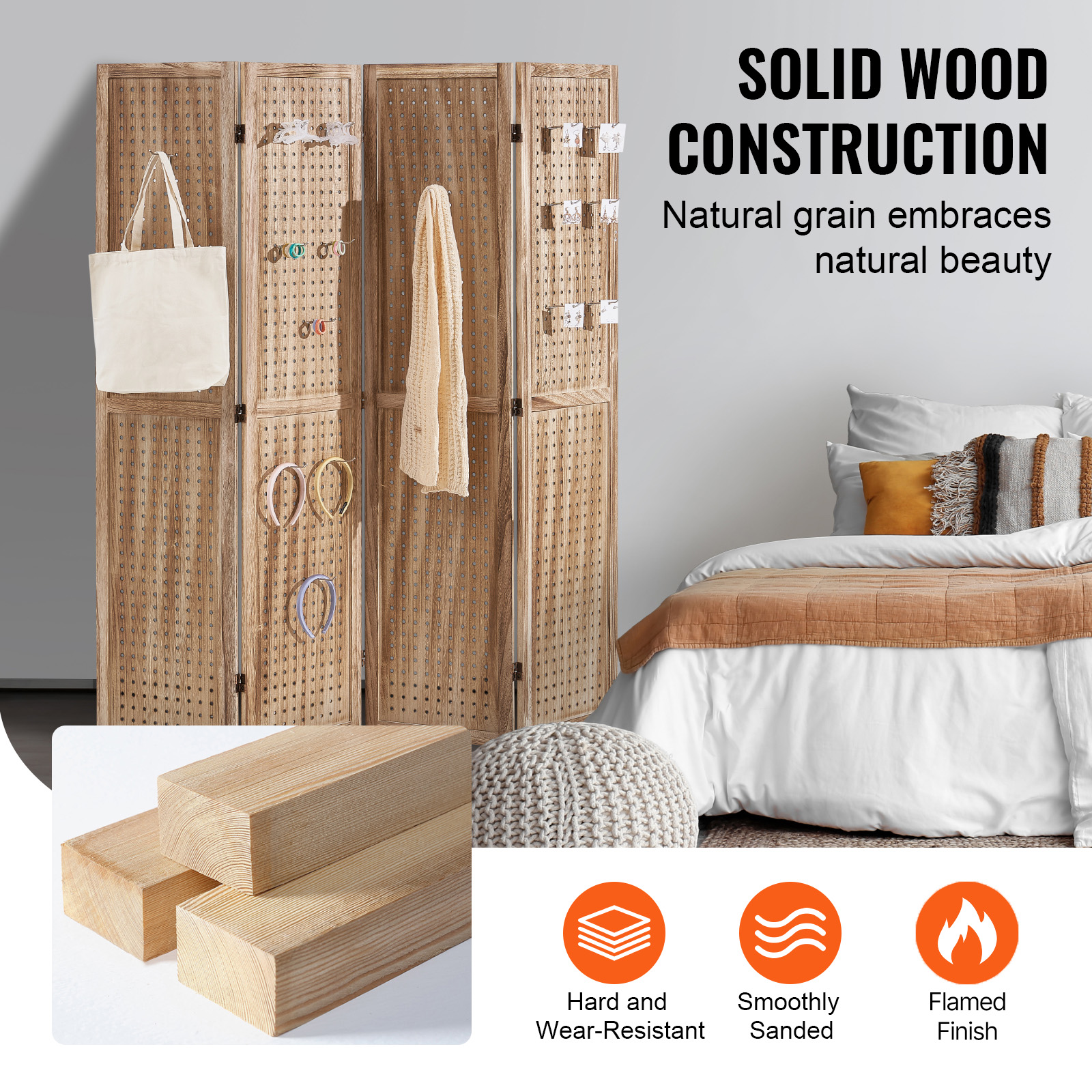 Wood Room Divider Wooden Screen 4/6/8 Panel for Room Separation Home Office - Picture 30 of 110