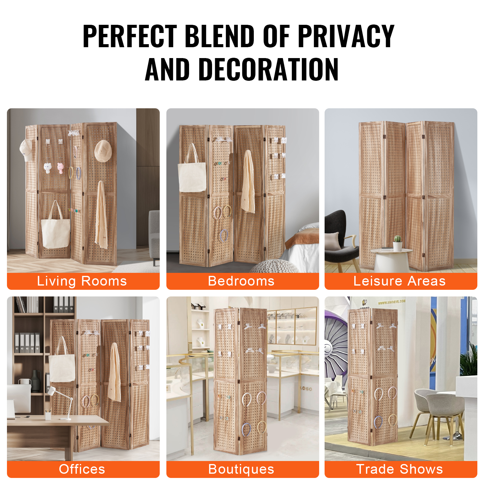Wood Room Divider Wooden Screen 4/6/8 Panel for Room Separation Home Office - Picture 32 of 110