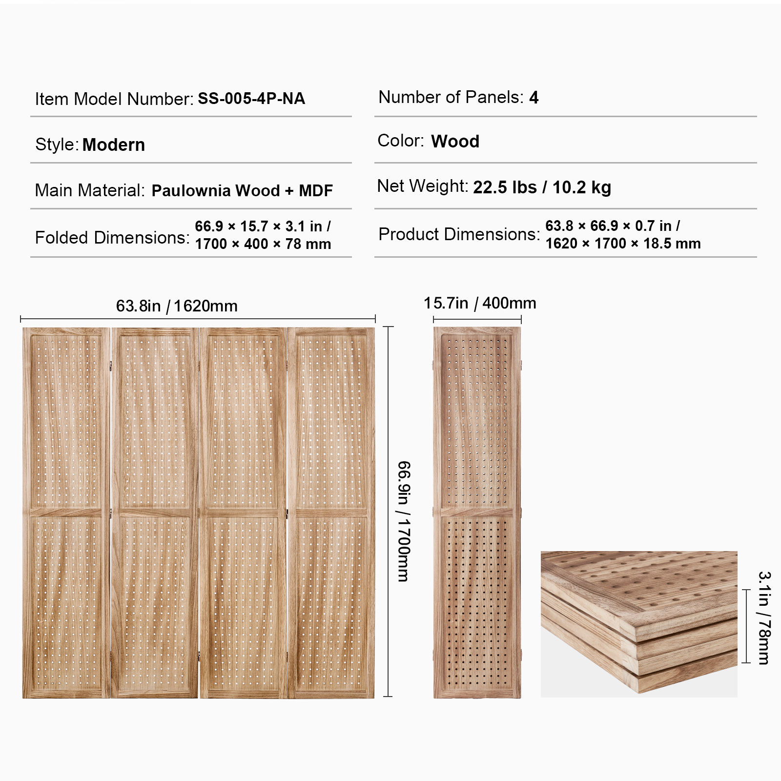 Wood Room Divider Wooden Screen 4/6/8 Panel for Room Separation Home Office - Picture 33 of 110