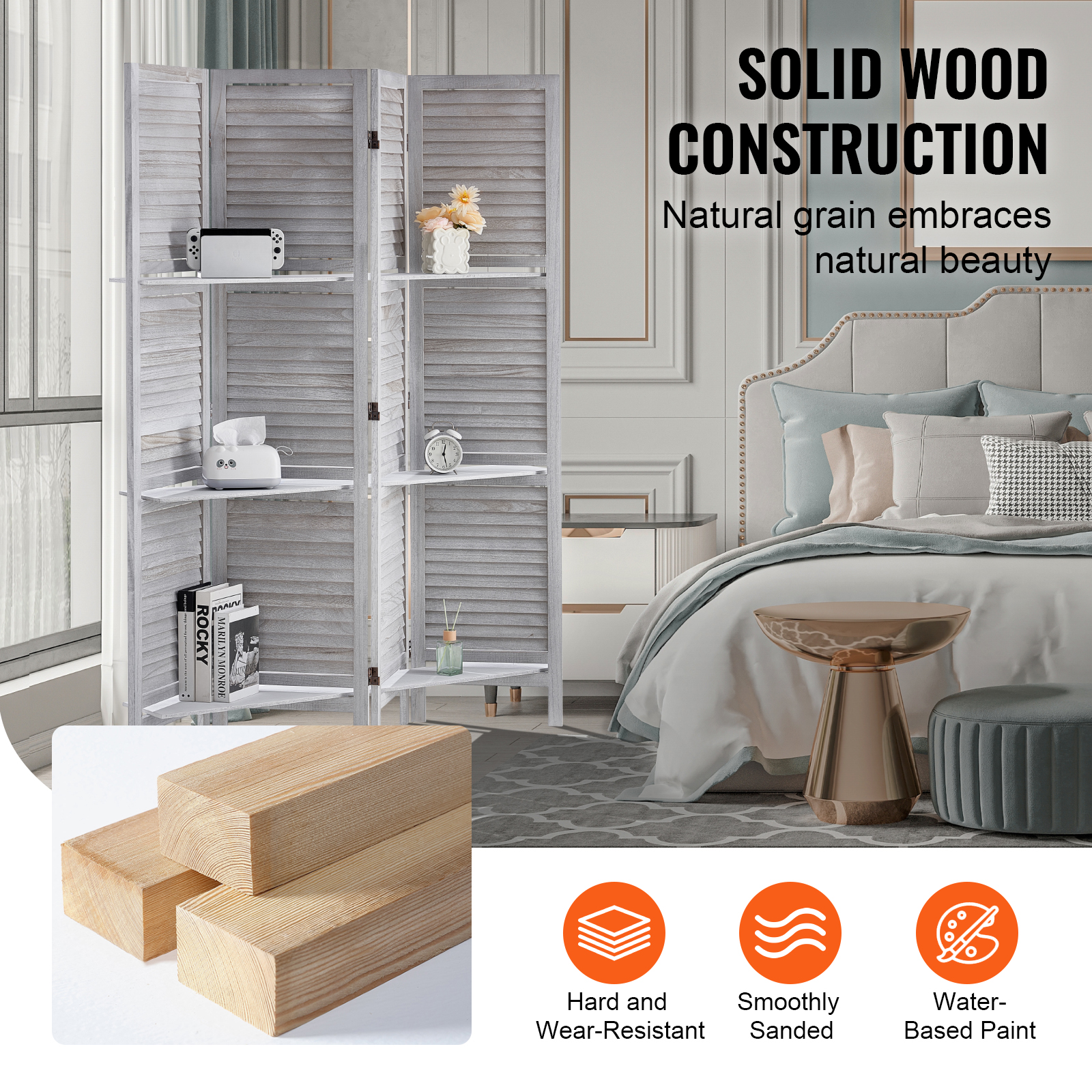 Wood Room Divider Wooden Screen 4/6/8 Panel for Room Separation Home Office - Picture 54 of 110