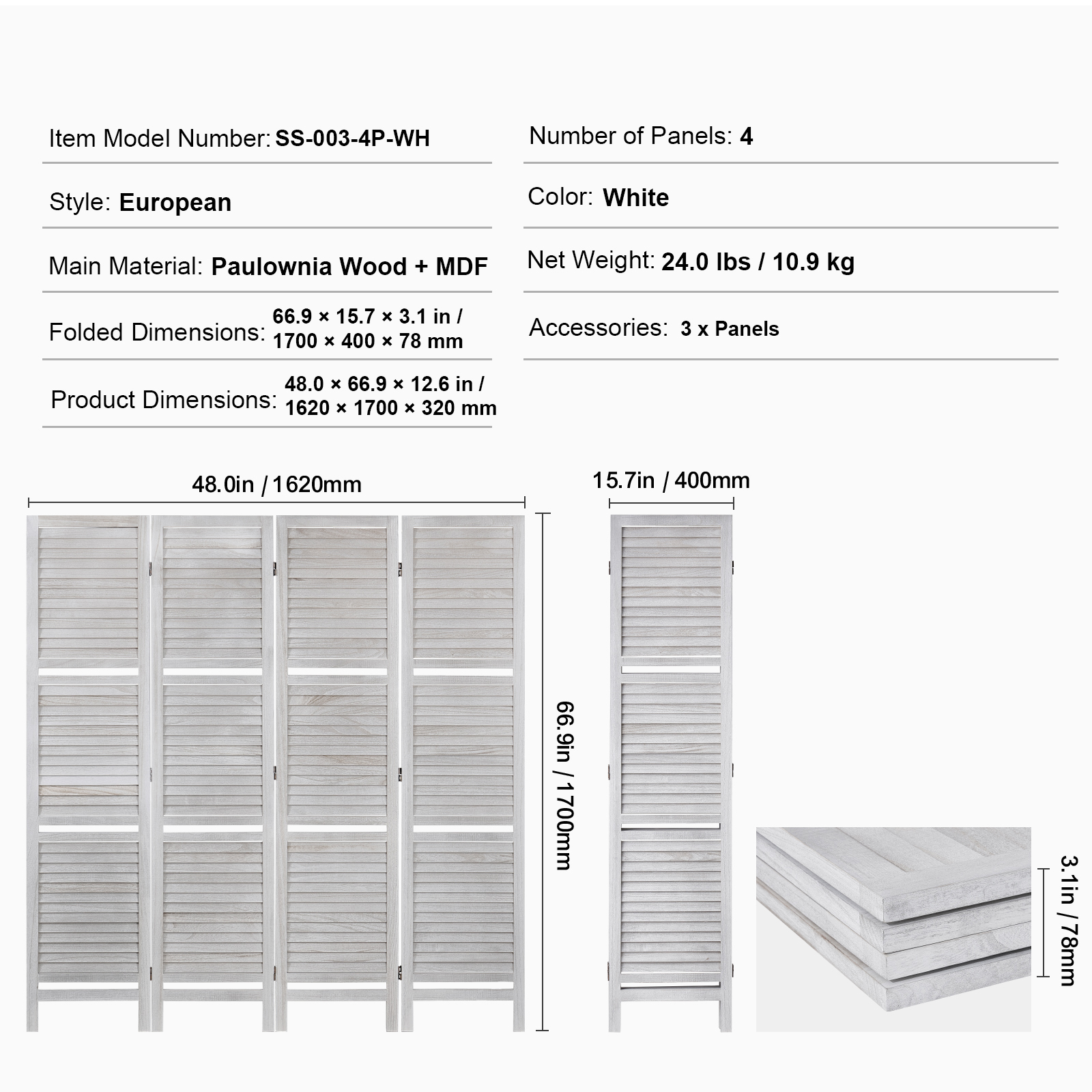 Wood Room Divider Wooden Screen 4/6/8 Panel for Room Separation Home Office - Picture 57 of 110