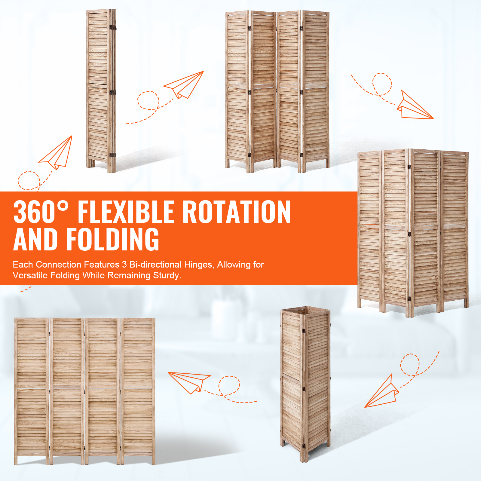 Wood Room Divider Wooden Screen 4/6/8 Panel for Room Separation Home Office - Picture 65 of 110