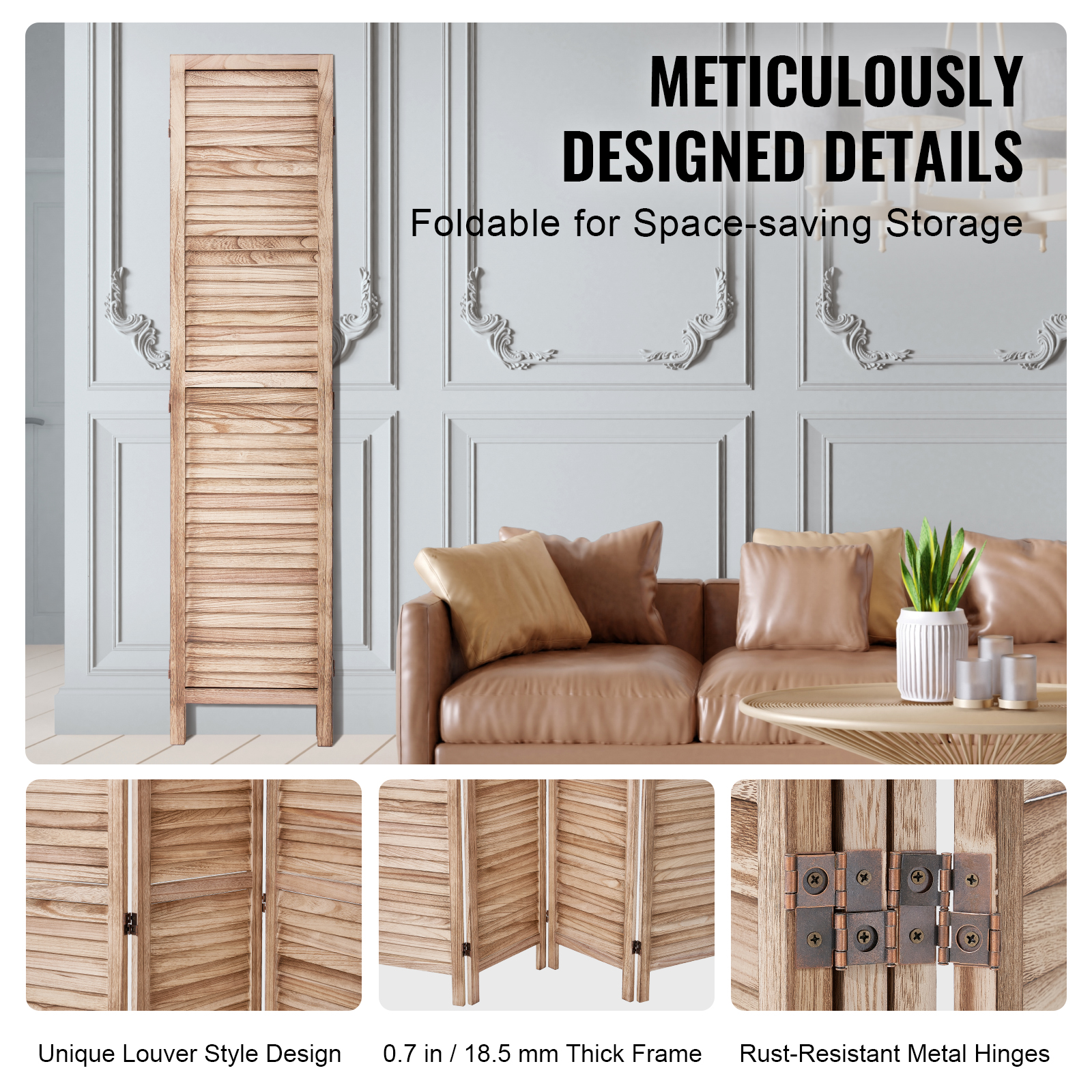 Wood Room Divider Wooden Screen 4/6/8 Panel for Room Separation Home Office - Picture 67 of 110