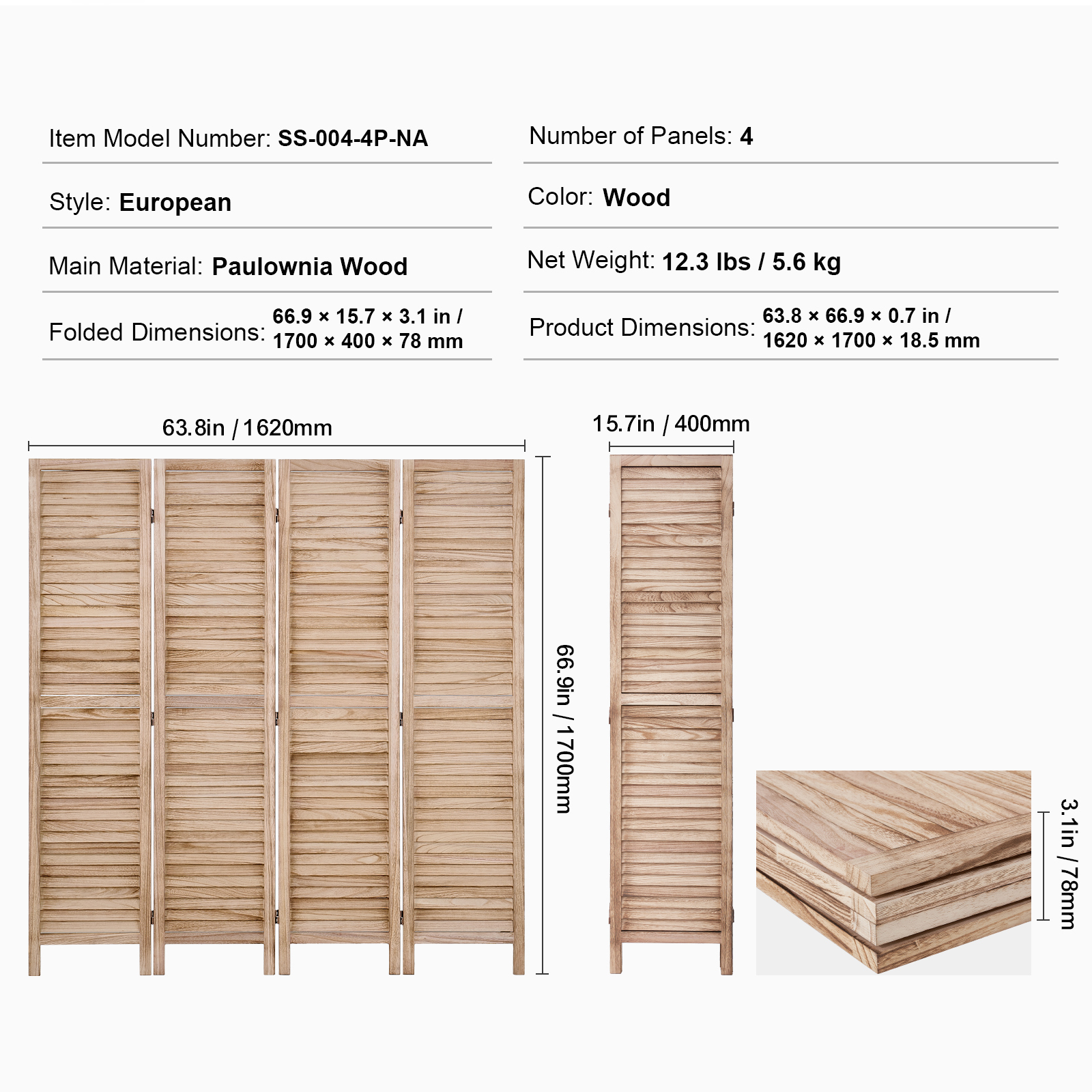 Wood Room Divider Wooden Screen 4/6/8 Panel for Room Separation Home Office - Picture 69 of 110