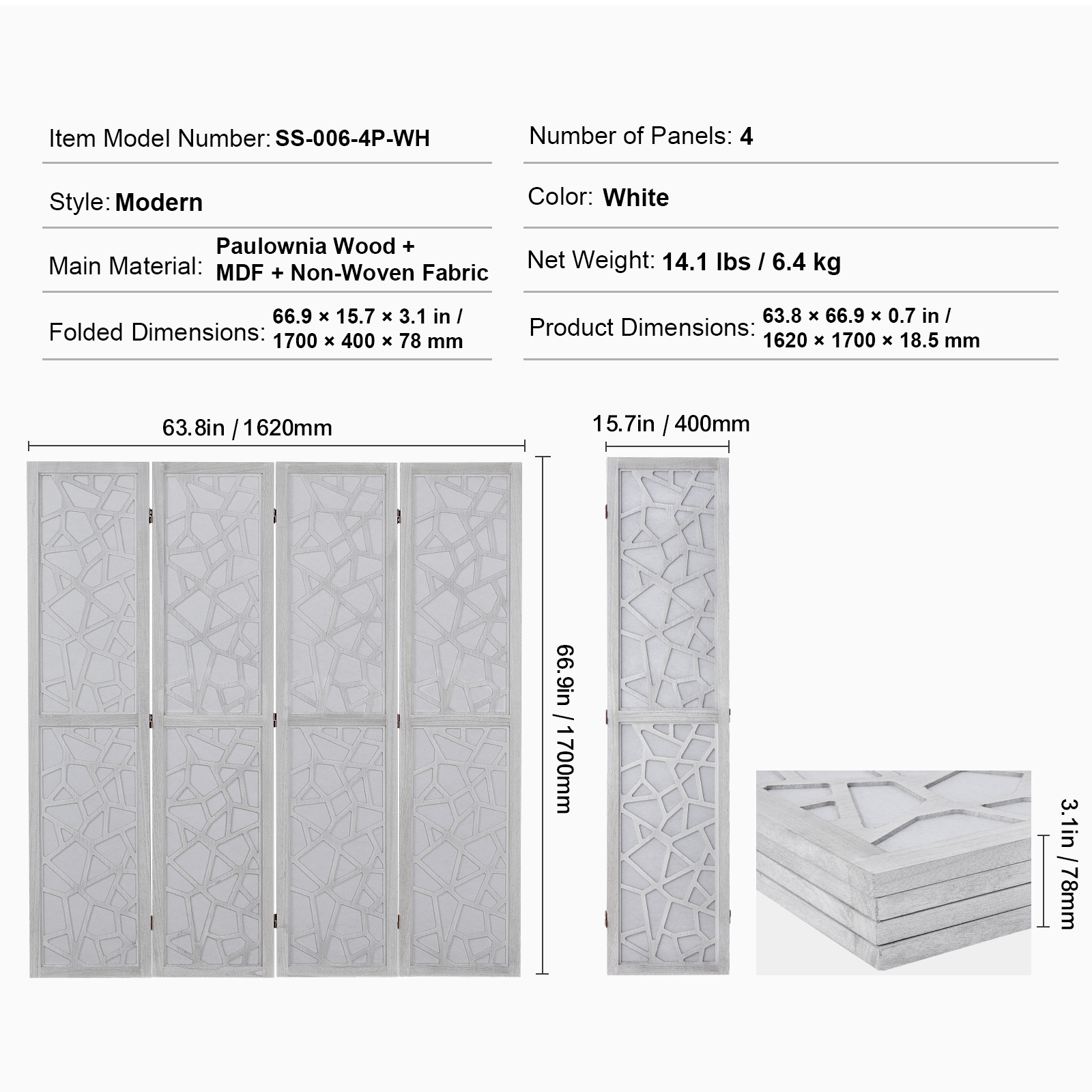 Wood Room Divider Wooden Screen 4/6/8 Panel for Room Separation Home Office - Picture 81 of 110