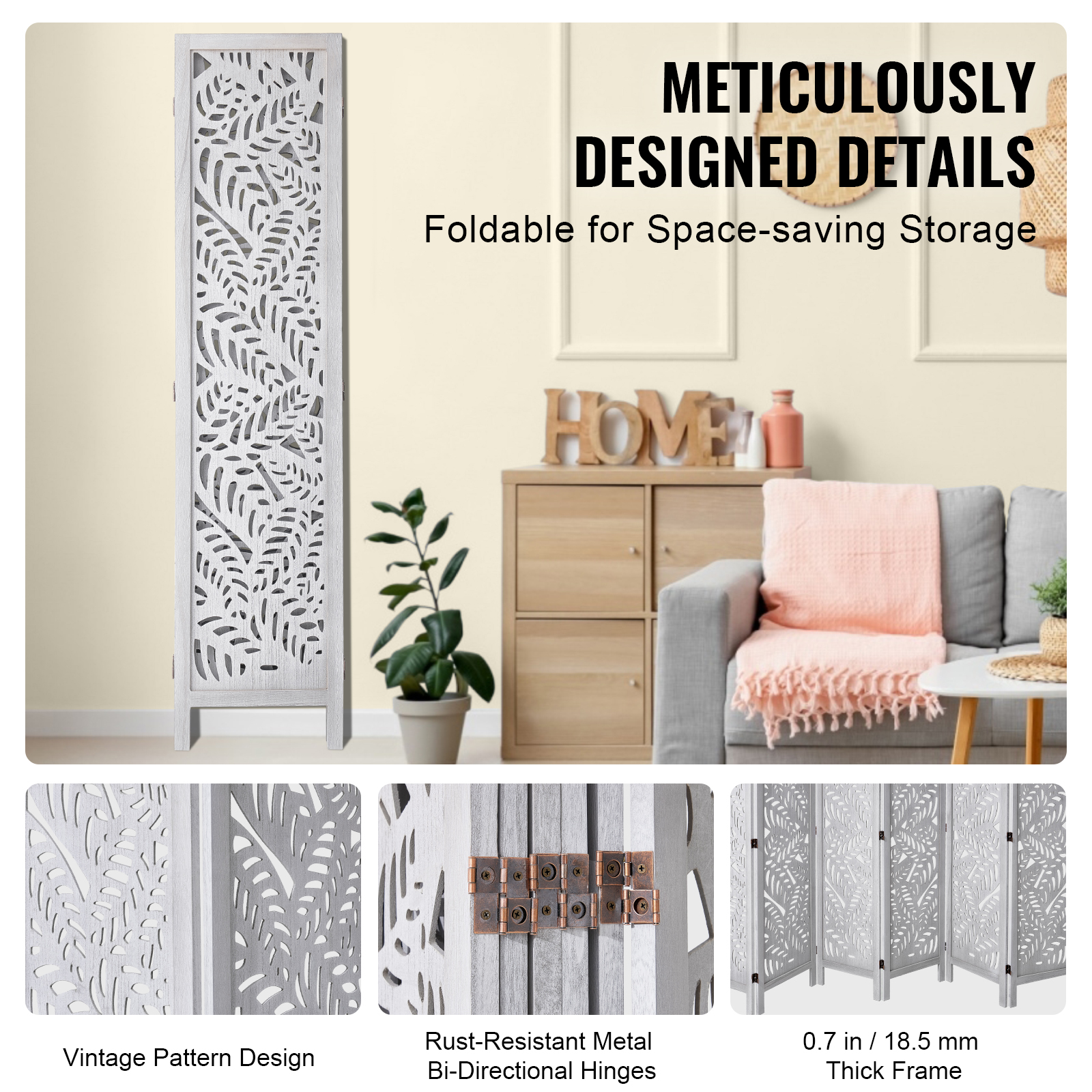Wood Room Divider Wooden Screen 4/6/8 Panel for Room Separation Home Office - Picture 7 of 110