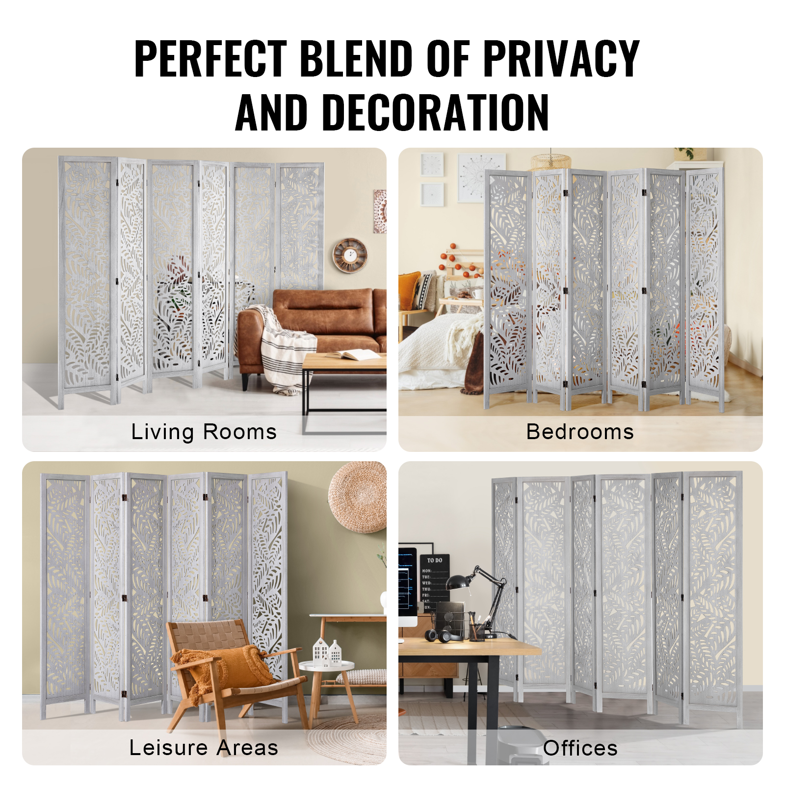 Wood Room Divider Wooden Screen 4/6/8 Panel for Room Separation Home Office - Picture 8 of 110