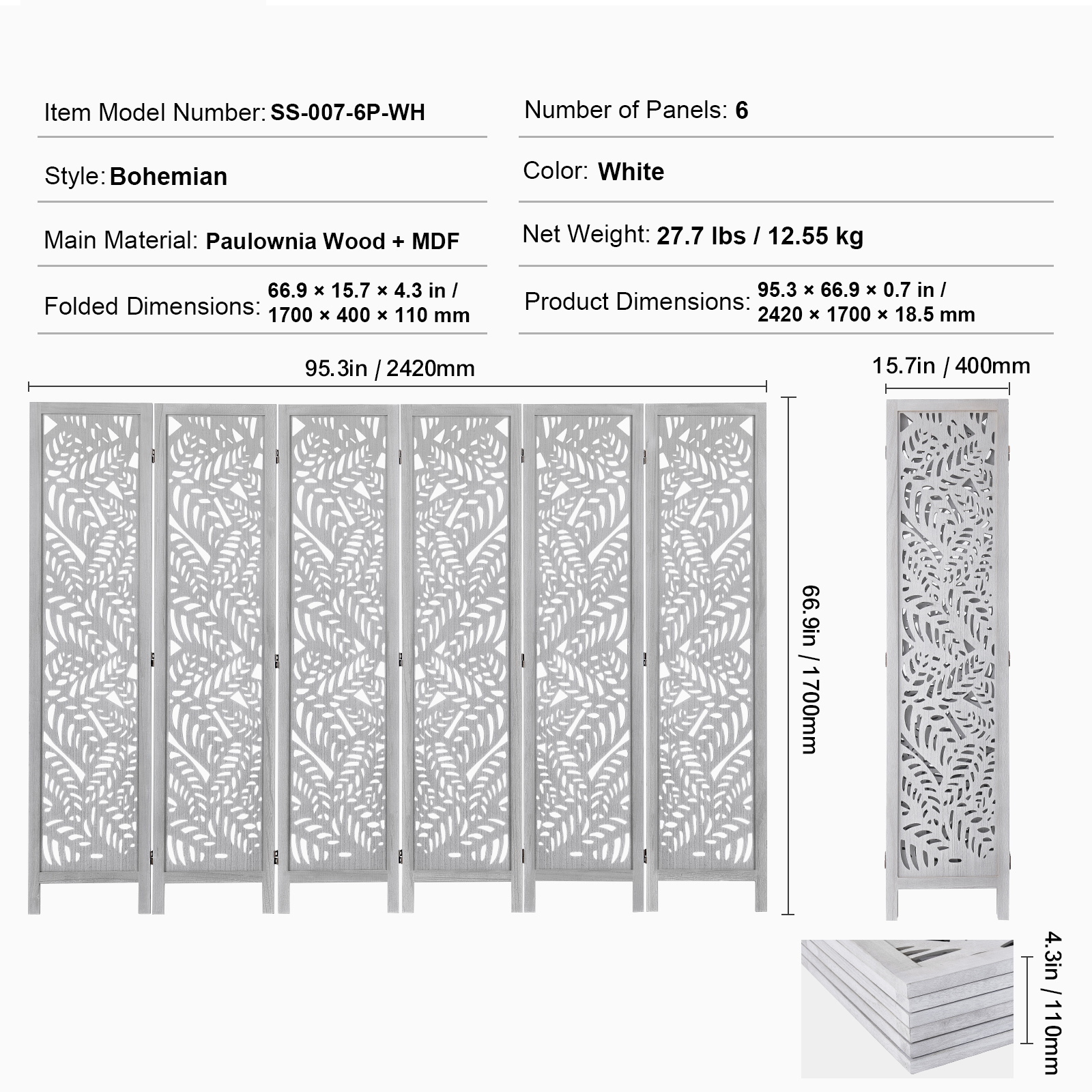 Wood Room Divider Wooden Screen 4/6/8 Panel for Room Separation Home Office - Picture 9 of 110