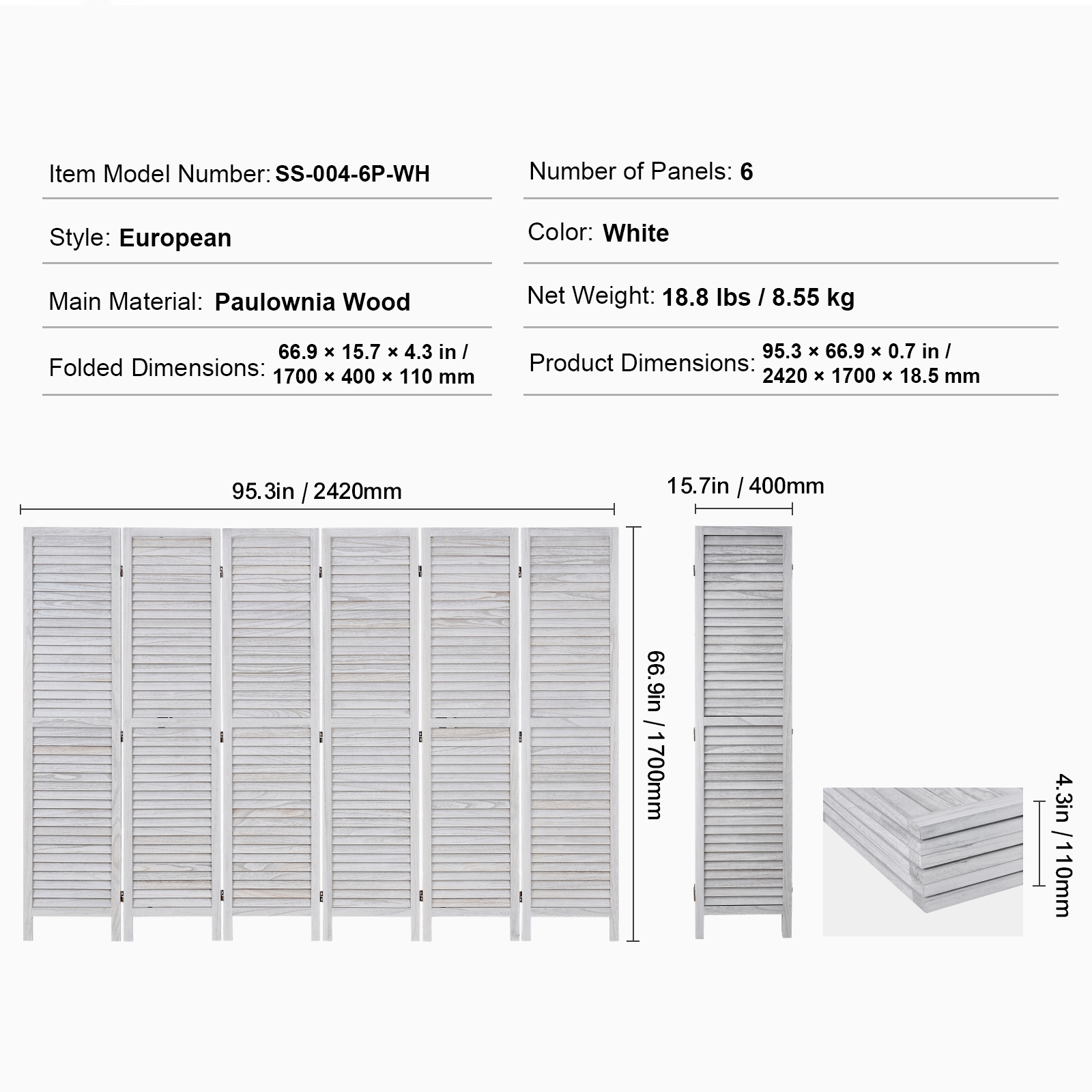 Wood Room Divider Wooden Screen 4/6/8 Panel for Room Separation Home Office - Picture 21 of 110