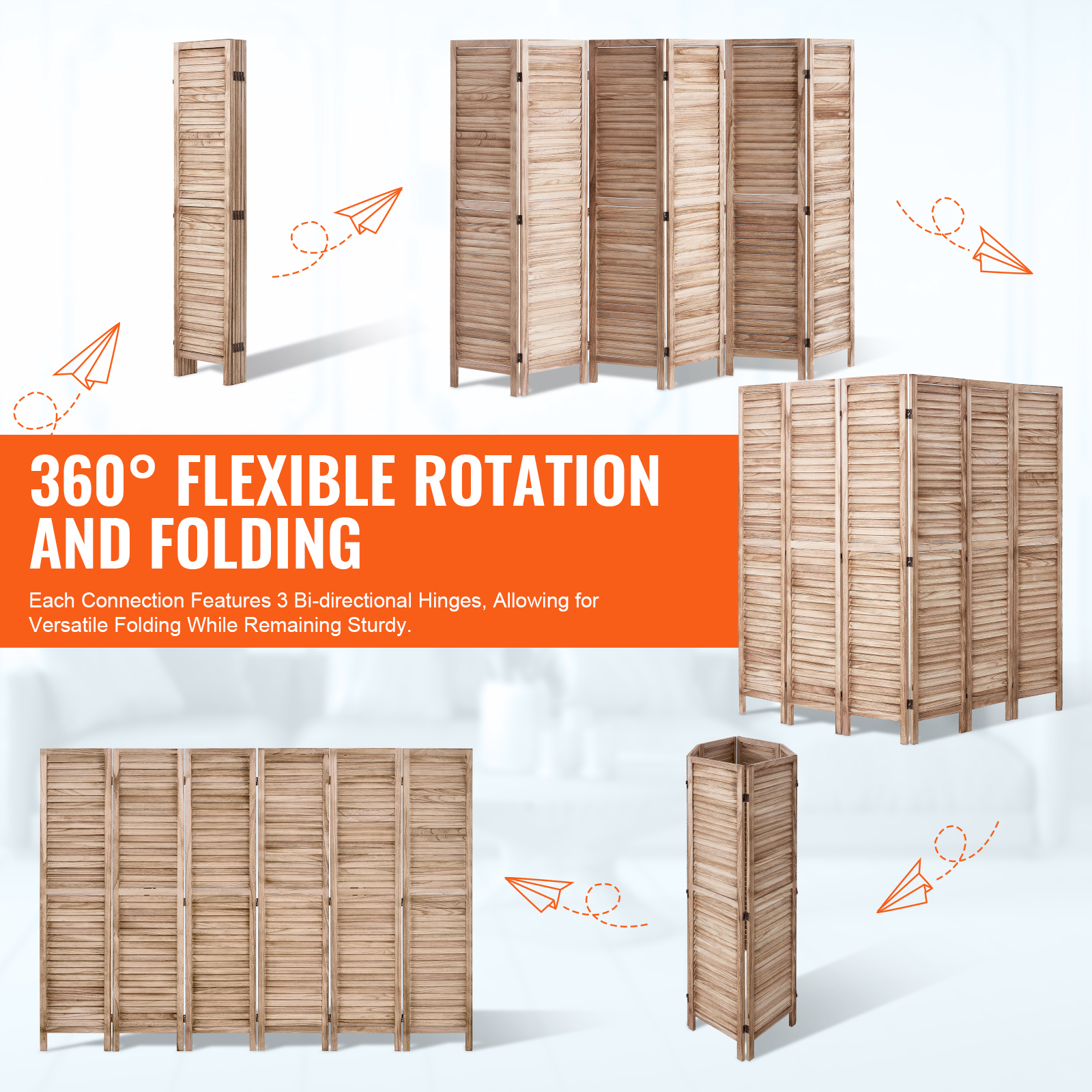 Wood Room Divider Wooden Screen 4/6/8 Panel for Room Separation Home Office - Picture 101 of 110