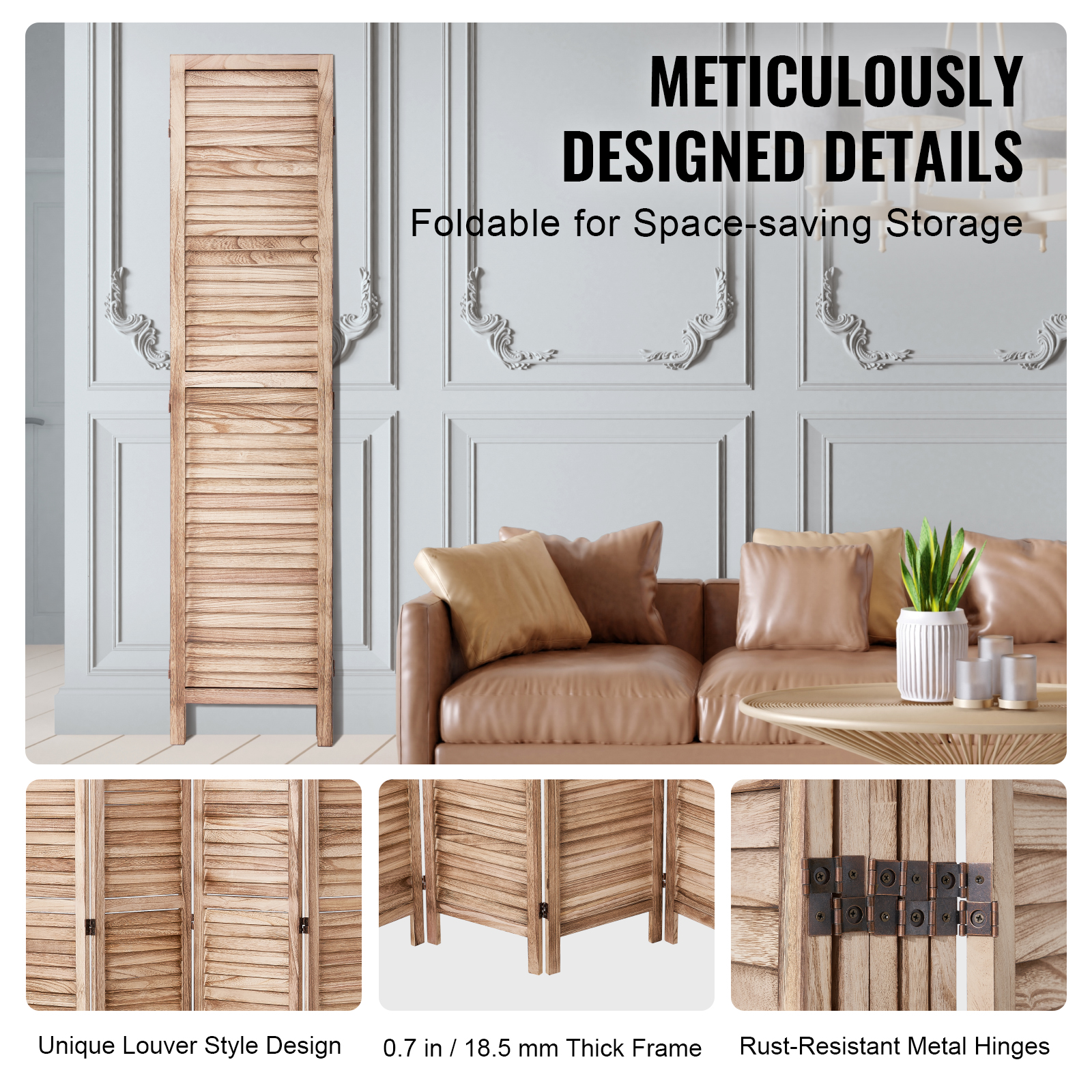 Wood Room Divider Wooden Screen 4/6/8 Panel for Room Separation Home Office - Picture 103 of 110