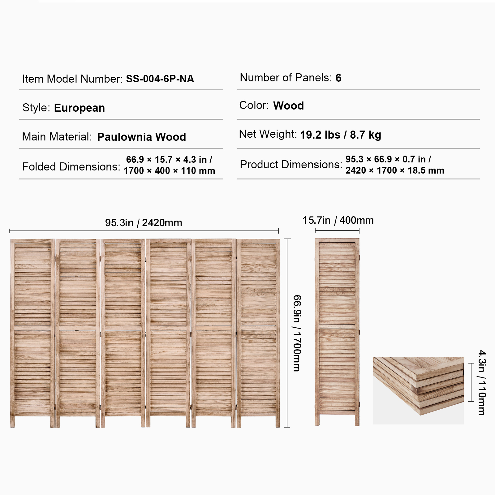 Wood Room Divider Wooden Screen 4/6/8 Panel for Room Separation Home Office - Picture 105 of 110