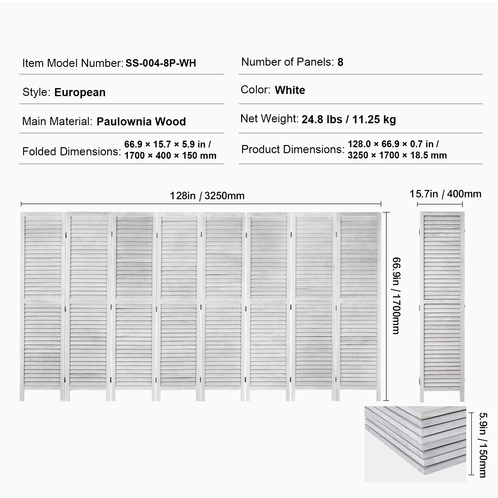 Wood Room Divider Wooden Screen 4/6/8 Panel for Room Separation Home Office - Picture 45 of 110