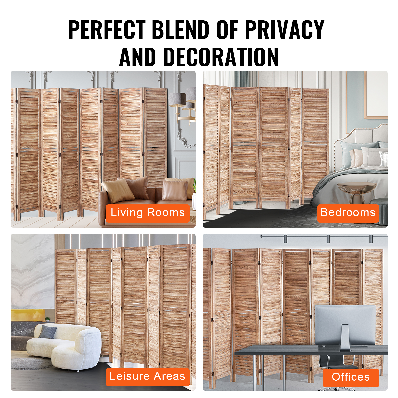 Wood Room Divider Wooden Screen 4/6/8 Panel for Room Separation Home Office - Picture 92 of 110