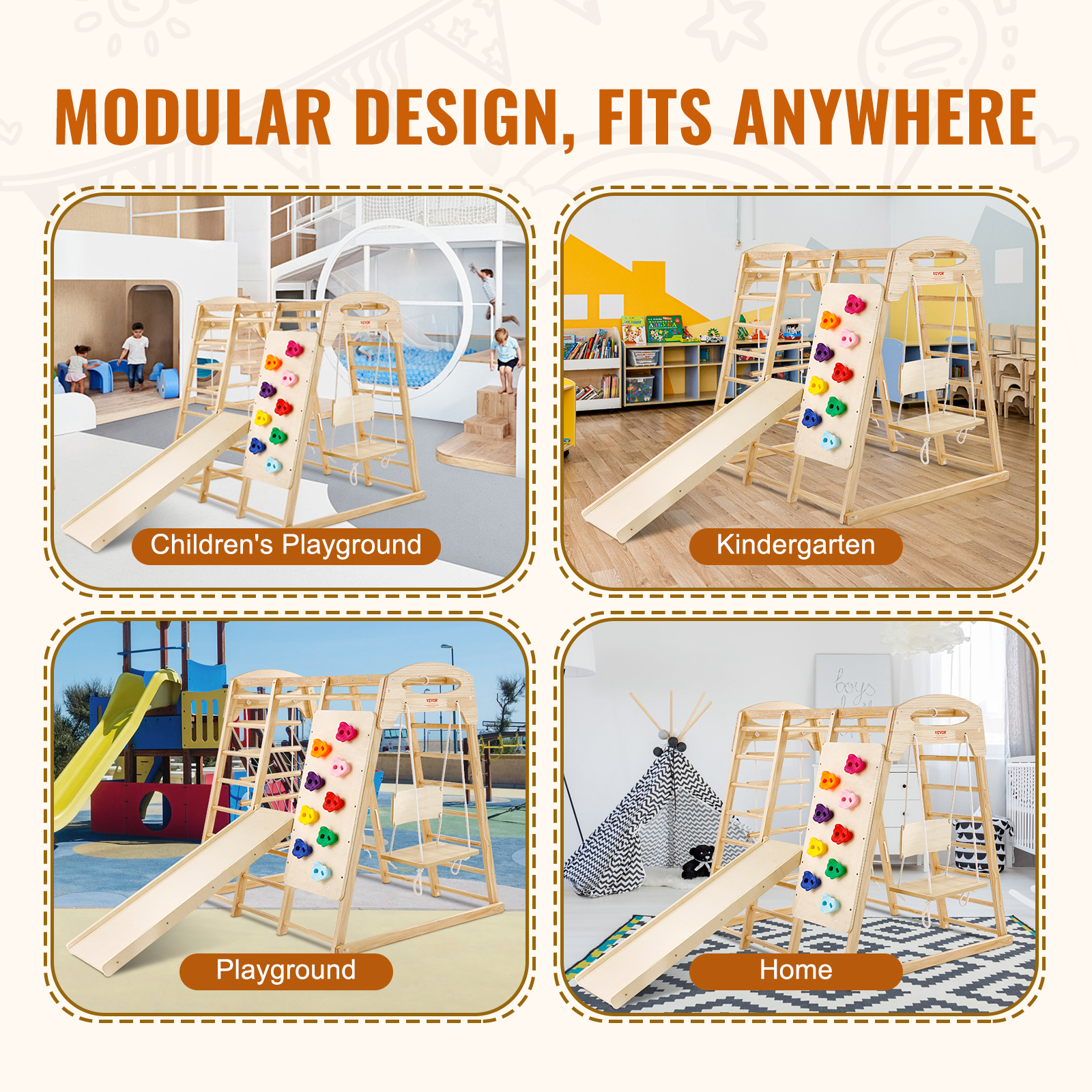Indoor Jungle Gym 7-in-1 Toddler Indoor Playground Wooden Climbing L/M - Picture 20 of 26