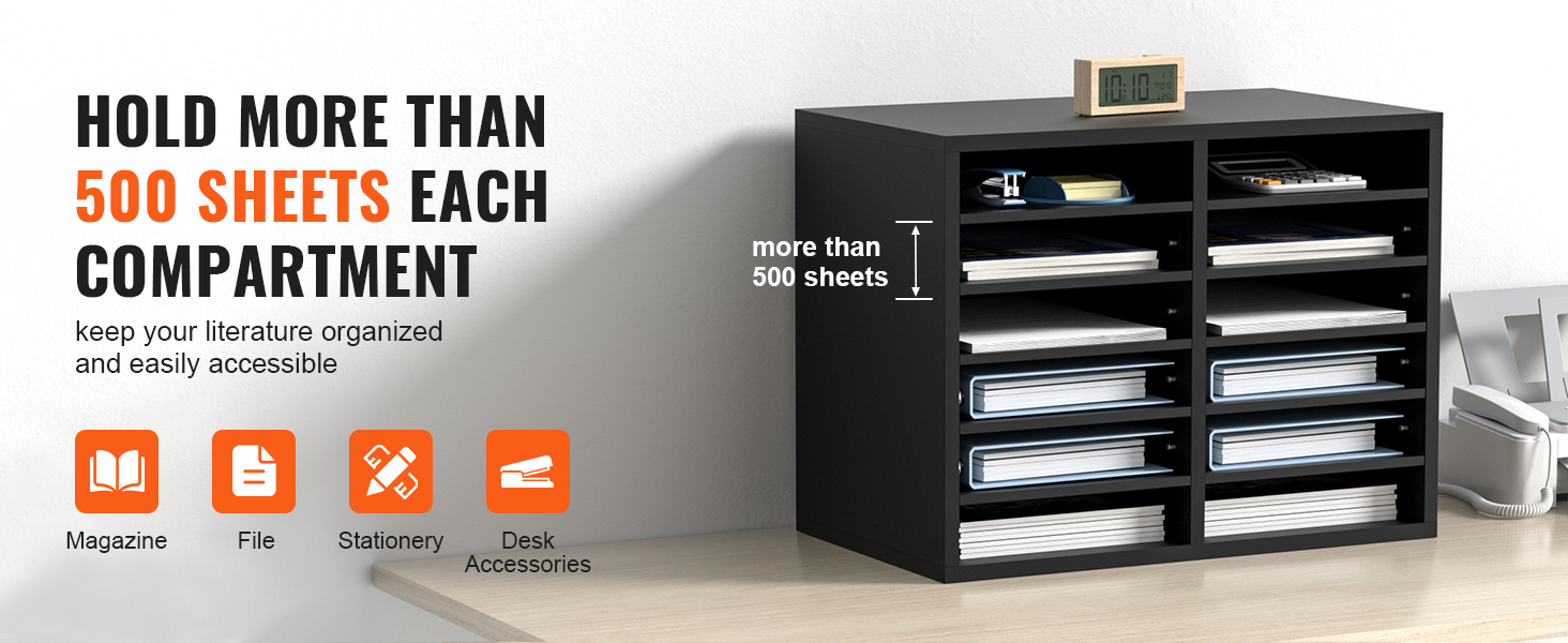 VEVOR Wood Literature Organizer, 12 Compartments, File Sorter with
