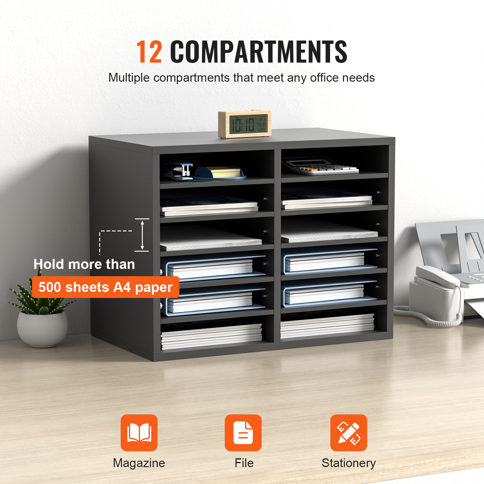 Adjsutable File Rac Wood Literature Organizer Adjustable File Sorter 5/12/24/36 ...