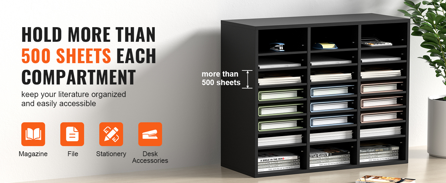 VEVOR Wood Literature Organizer, 24 Compartments, File Sorter with