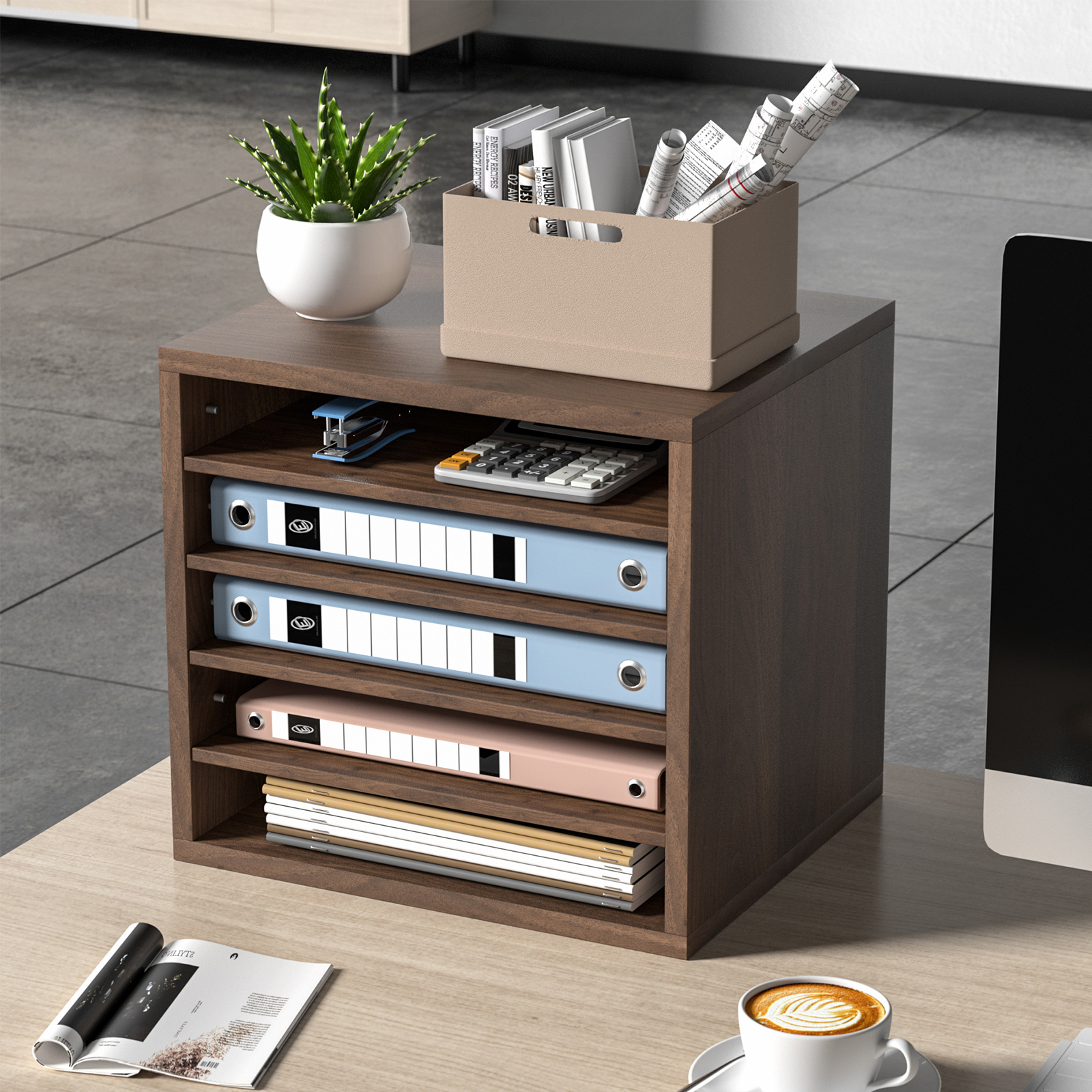 Wooden Literature Organizer - Adjustable File Sorter 5 To 36 Compartments