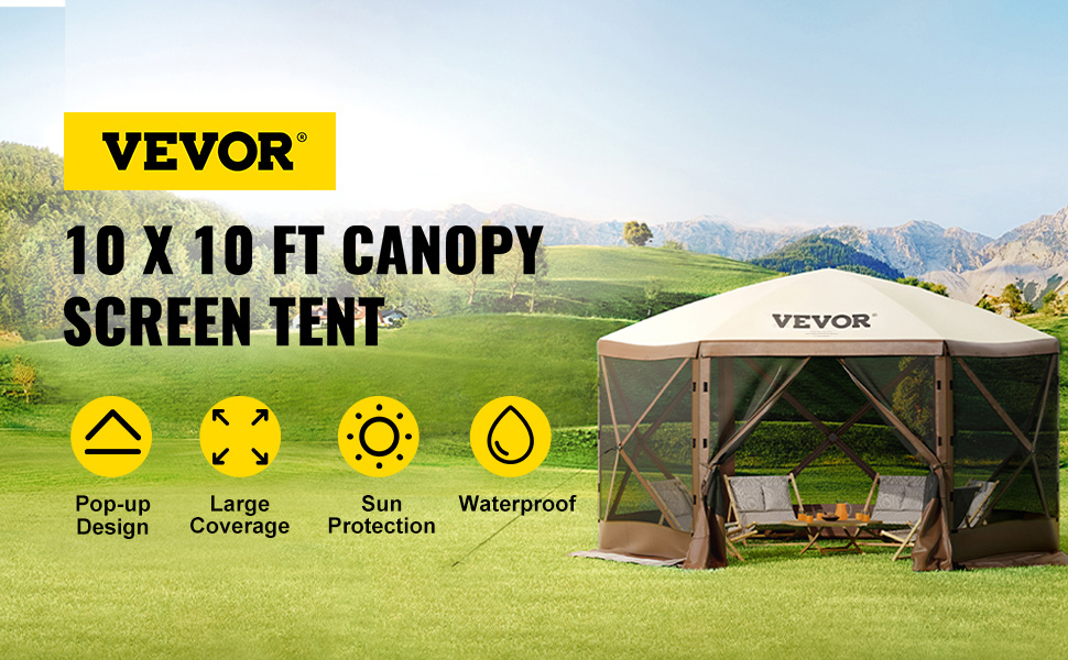 VEVOR Pop Up Camping pavilon Camping lombkorona 6 oldalas 10' x 10' napernyő