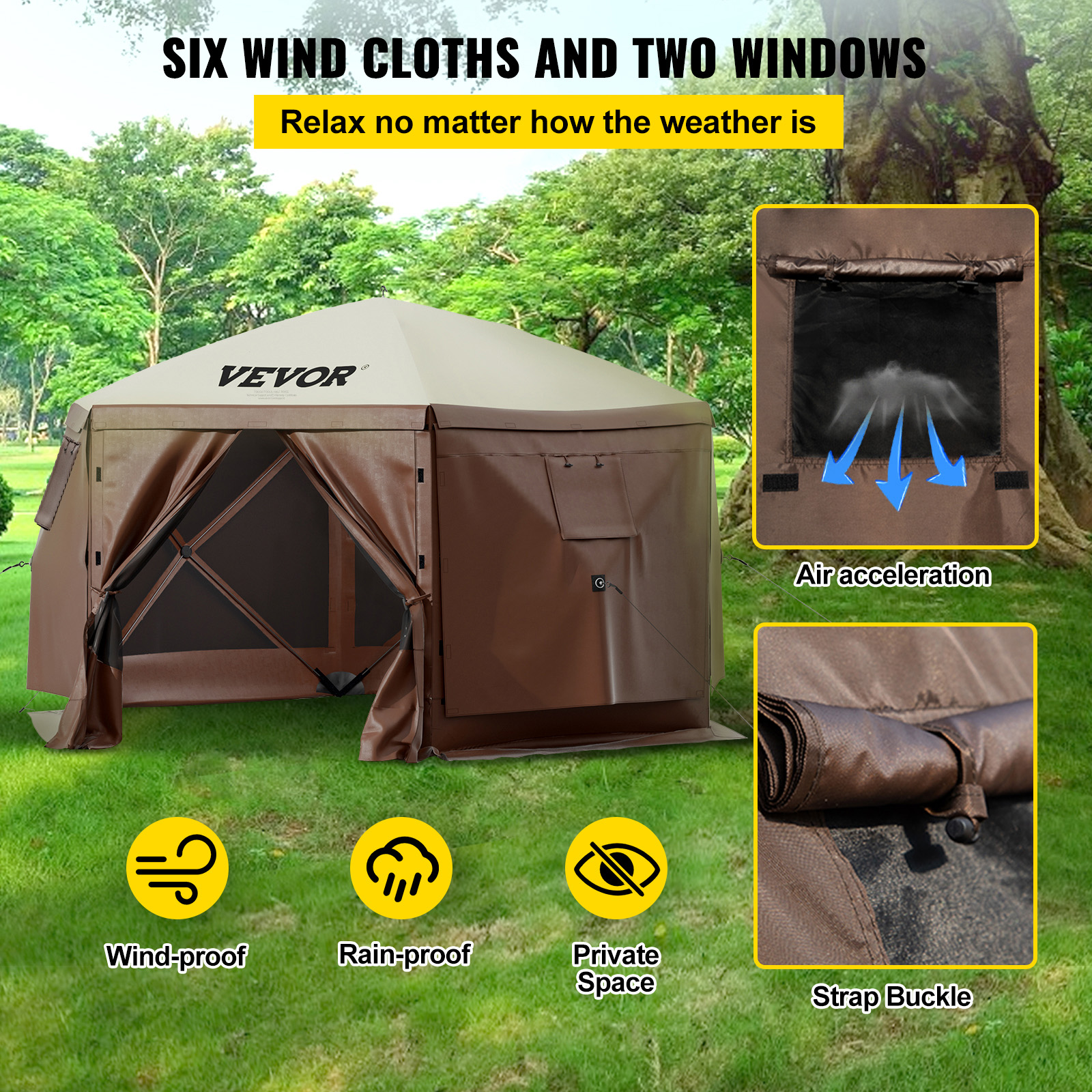 VEVOR Pop-up Camping Gazebo Camping Canopy Shelter6 Sided 10/12' x 10/12' - Picture 17 of 26