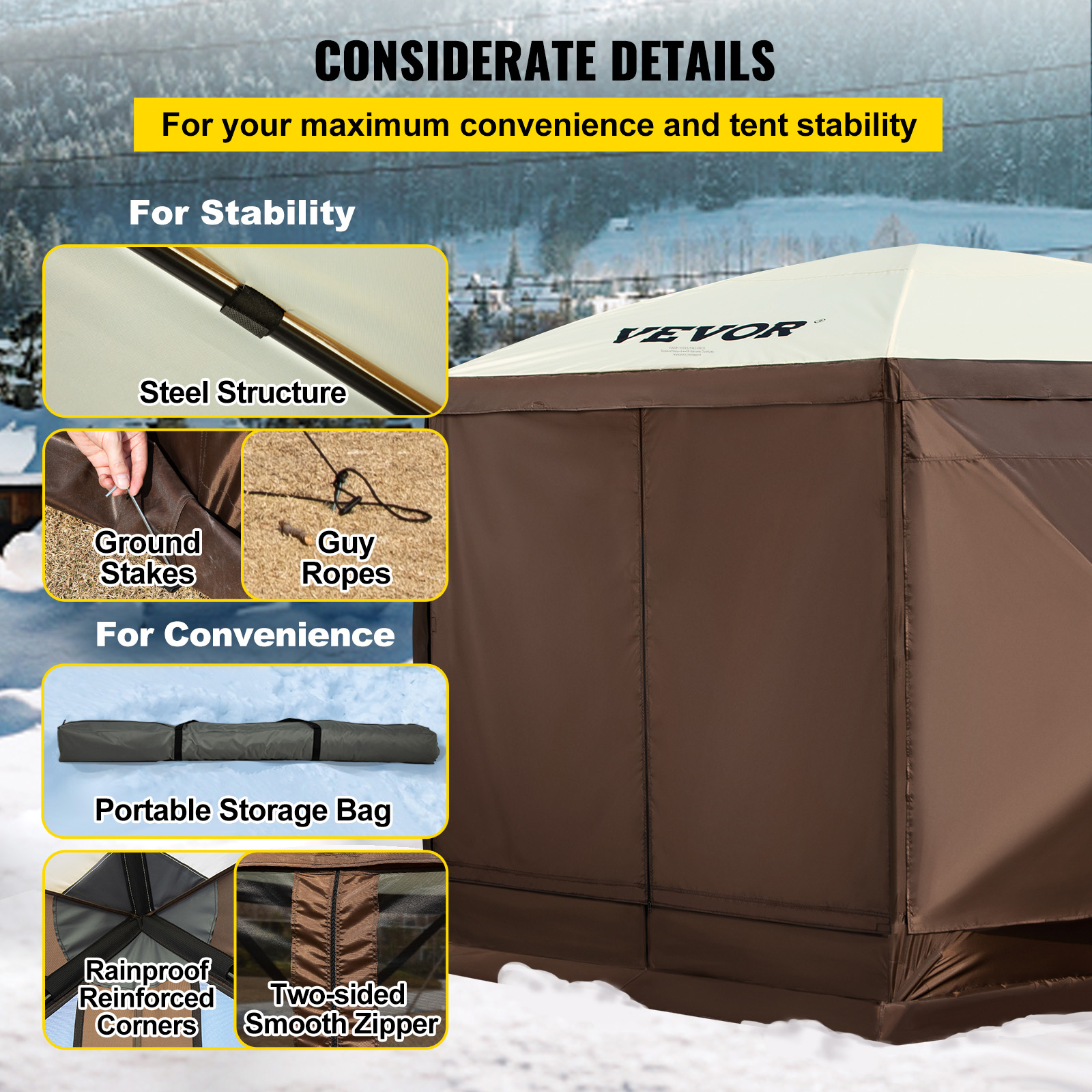 VEVOR Pop-up Camping Gazebo Camping Canopy Shelter6 Sided 10/12' x 10/12' - Picture 8 of 26