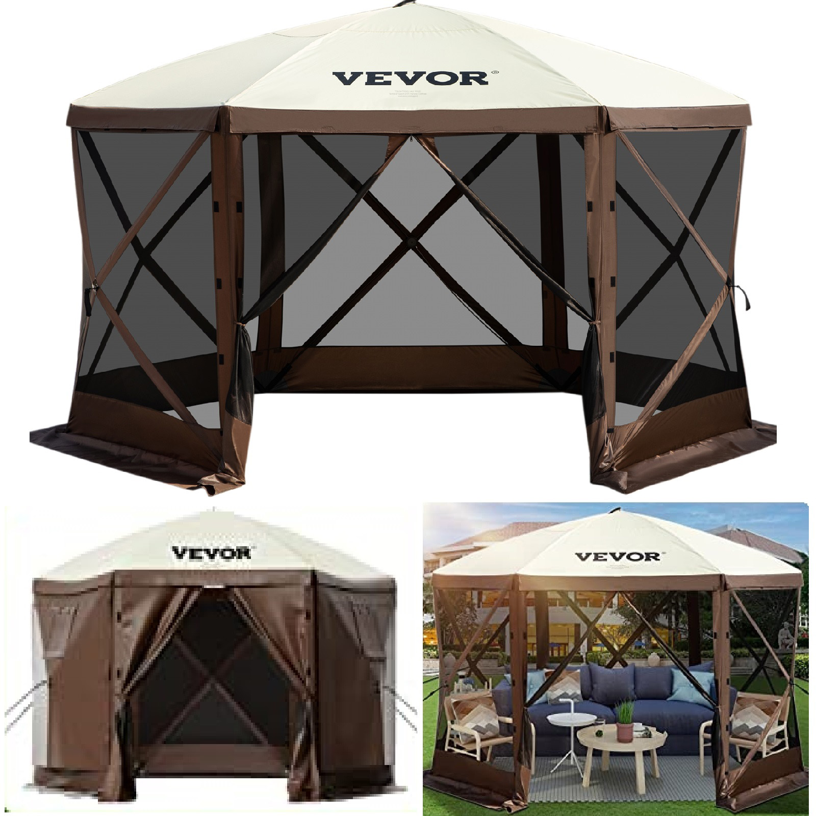 VEVOR Pop-up Camping Gazebo Camping Canopy Shelter6 Sided 10/12' x 10/12' - Picture 12 of 26