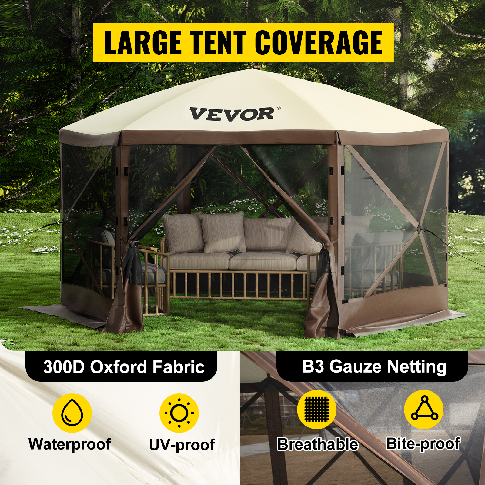 Inflatable Camping Tent Gazebo, 8-12 Person Camping Tents, Portable  Waterproof Tent for Camping Canopy Shelter Screen Tent with Mesh, 15′×15′