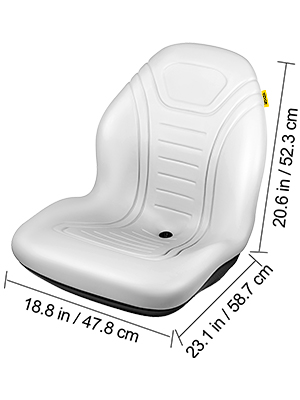 VEVOR Universal Tractor Seat Replacement, Compact High Back Mower Seat, Grey Vinyl Forklift Seat, Central Drain Hole Skid Steer Seat with Mounting Bolt Patterns of 8" x 11.5" & 11.25" x 11.5"