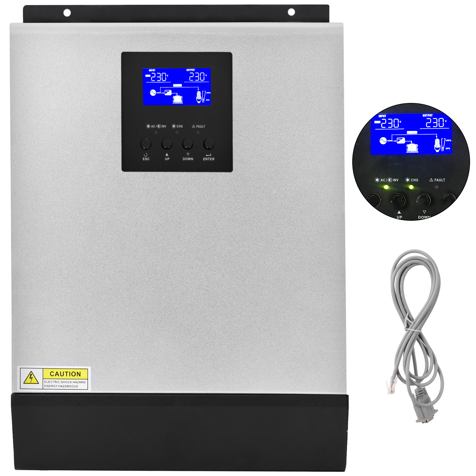 Onduleur Hybride Solaire 3KVA Contrôleur Charge PWM 50A Photovoltïque LED  2400W