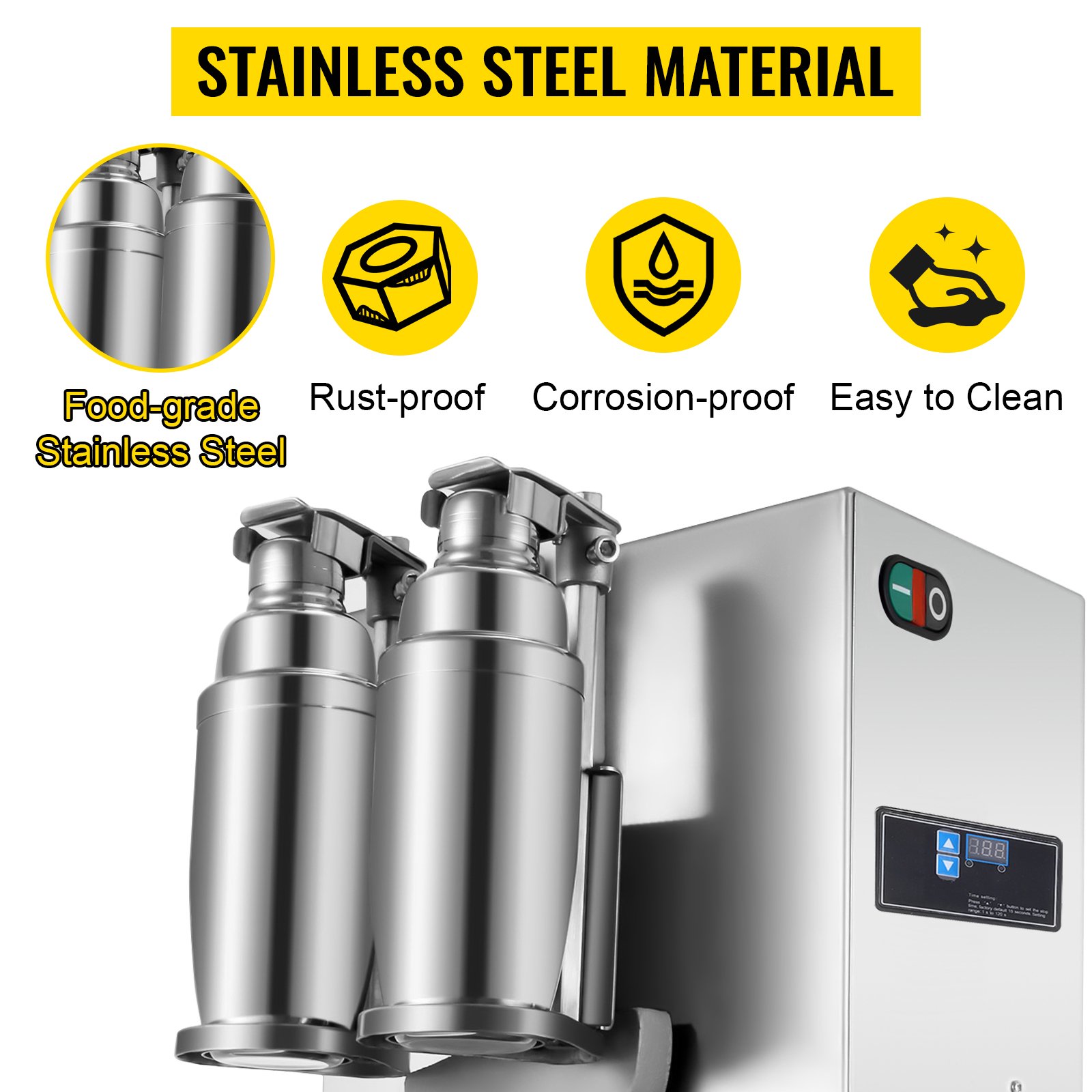 Double-cup Bubble Boba Milk Tea Shaker All Stainless Steel Auto Shaking Machine 