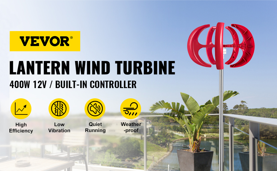 VEVOR Windturbinengenerator 400W Vertikaler Windgenerator 12 m/s  Windkraftanlage mit 5 Blatt Laderegler Windkraftgenerator
