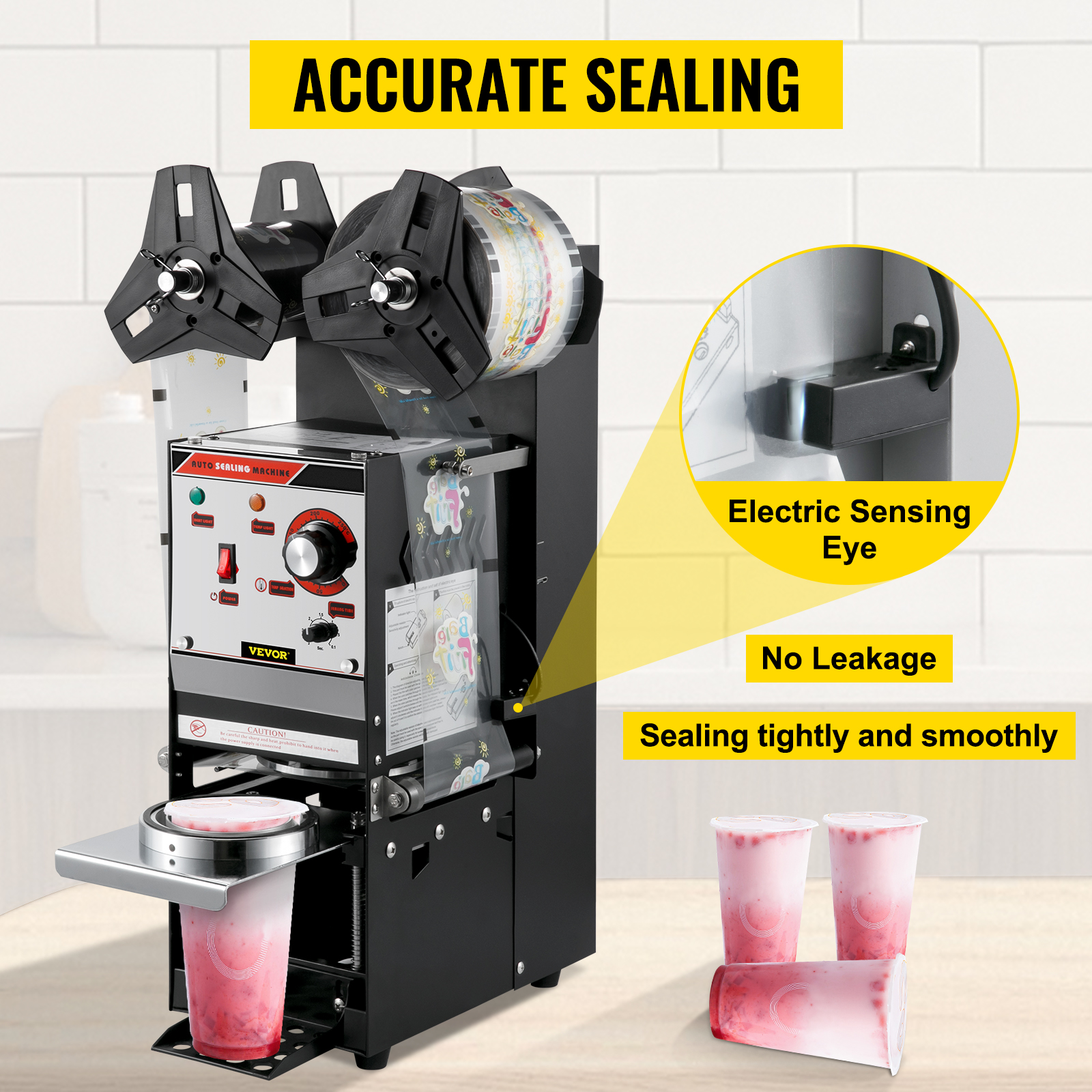 VEVOR Manual Tea Cup Sealer Machine, 300-500 Cup/h Manual Boba Tea Sealer  Machine, Orange, 90/95mm Cup Diameter Cup Sealing Machine with Heating
