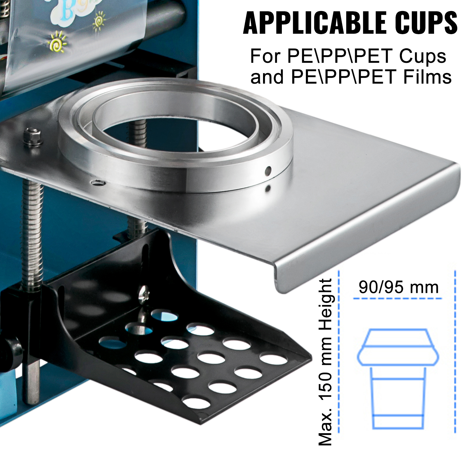 VEVOR Manual Tea Cup Sealer Machine, 300-500 Cup/h Manual Boba Tea Sealer  Machine, Orange, 90/95mm Cup Diameter Cup Sealing Machine with Heating