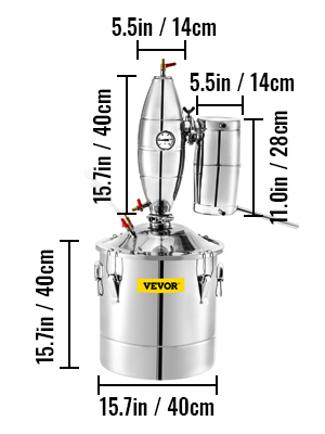 Termometro integrato per distillatore di acqua per vino Distillatore di alcol Moonshine Still caldaia kit di birra in acciaio inox 5 Gal / 22L Argento 