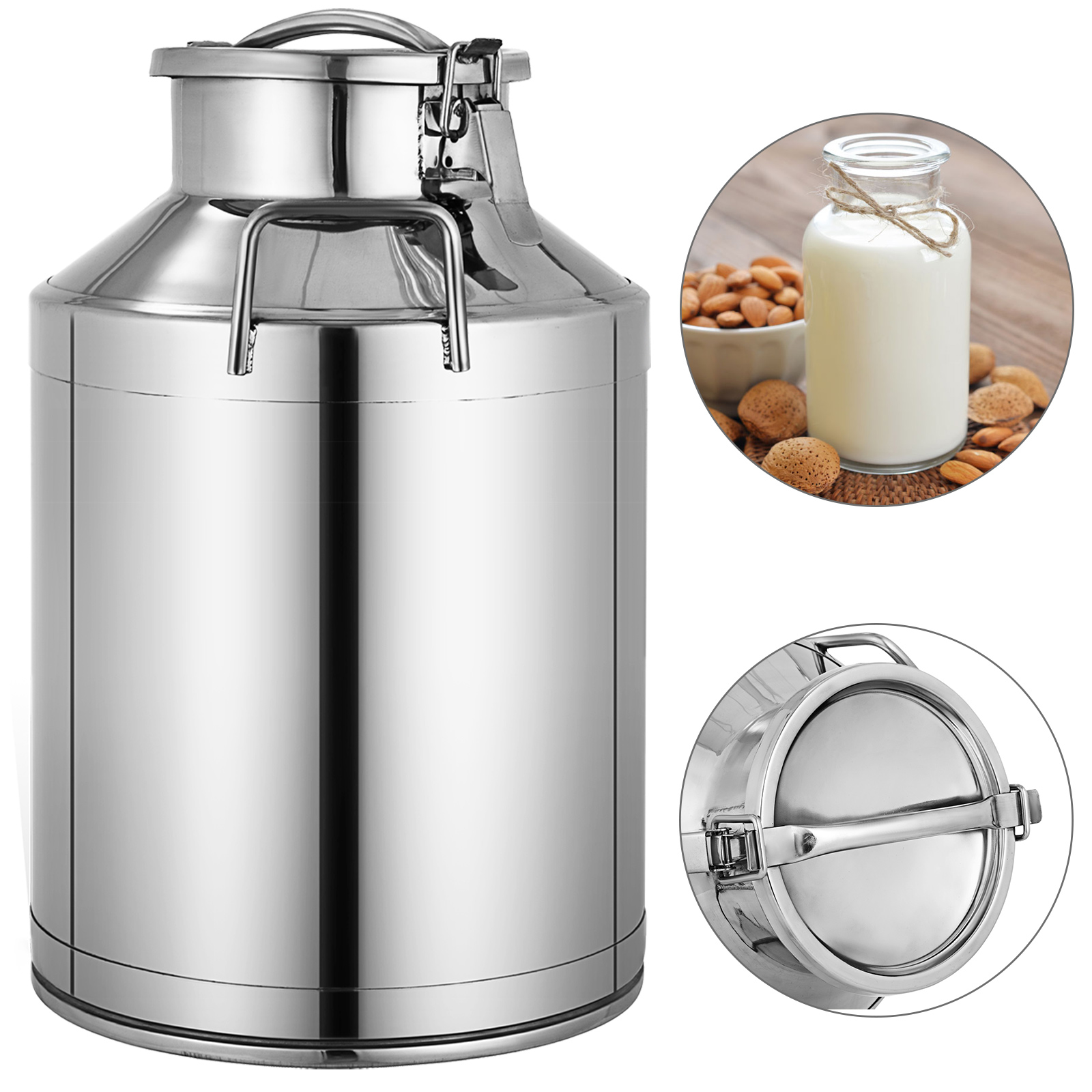 TEMCo 30 Liter 8 Gallon Stainless Steel Milk Can Wine Pail Bucket Tote Jug 