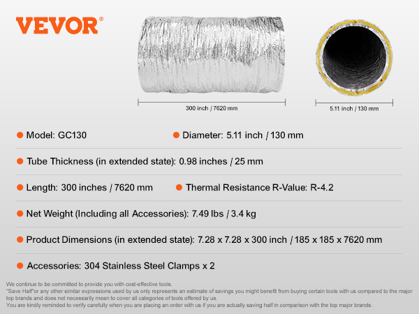 Abluftschlauch 4m Flexibel - Lüftungsschlauch Trockner Auspuff Feuerfest Bis 300°C